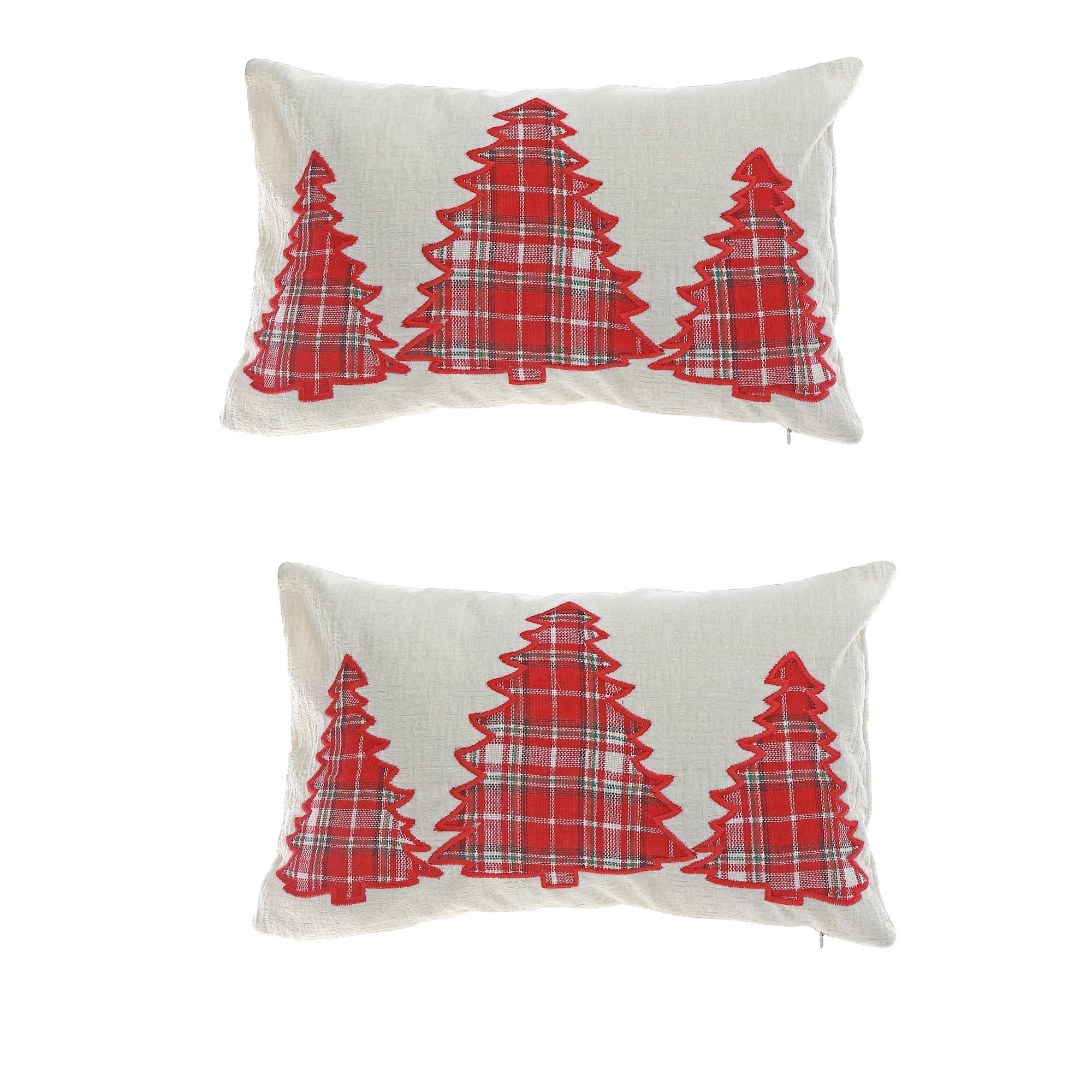 Polyester Embroidered Plaid Tree Cushion with 350 Gram Filler - Set of 2, Christmas Pillow, Holiday Home Accent, Festive Throw Pillow