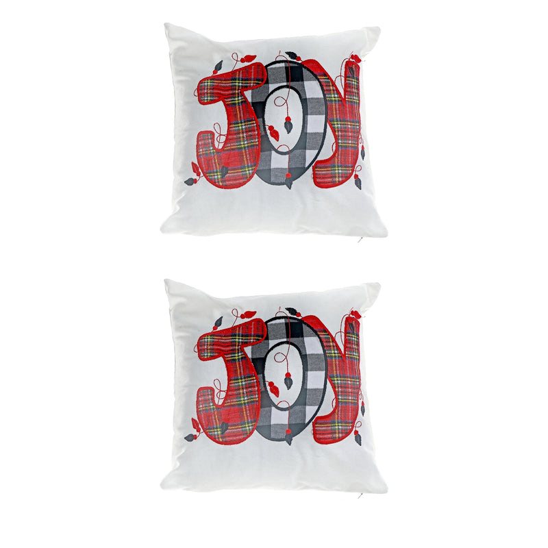 Cotton Embroidered Cushion (Plaid Joy) 380G Filler - Set of 2