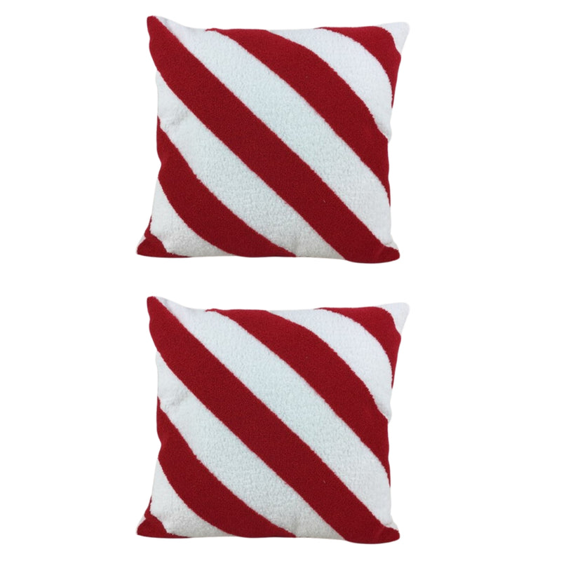 Polyester Embroidered Cushion (Candy Cane Stripes ) 380G Filler - Set of 2