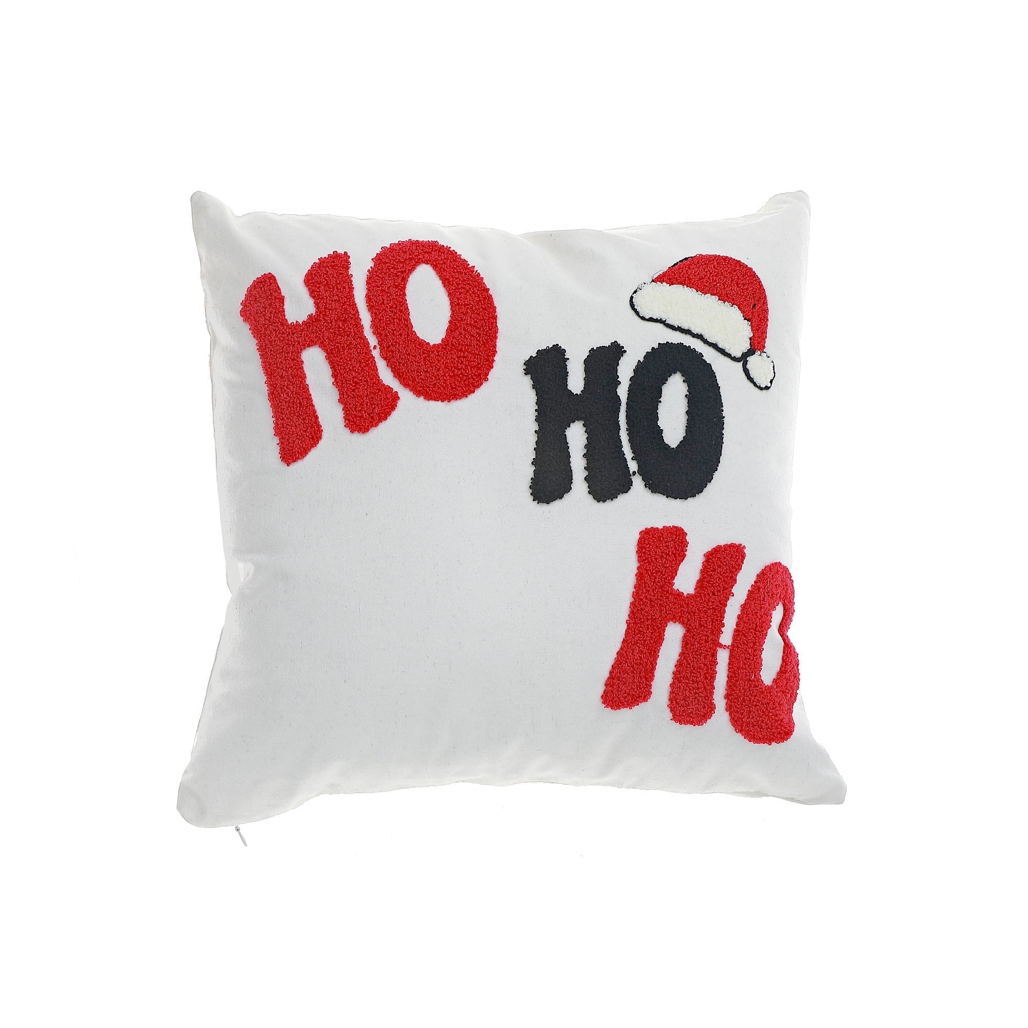 Cotton Embroidered Ho Ho Ho Cushion with 380 Gram Filler - Set of 2, Christmas Pillow, Holiday Decor, Festive Accent