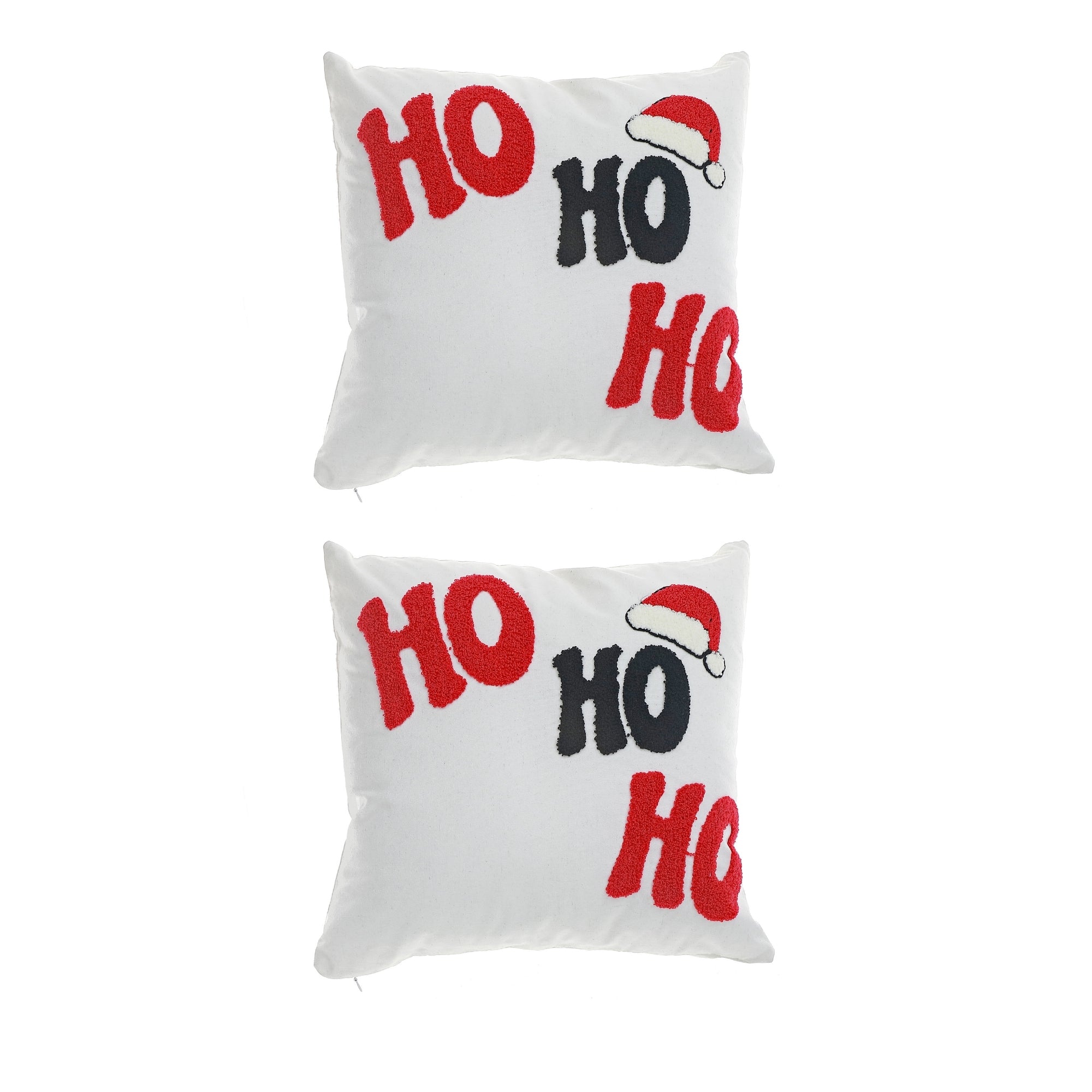 Cotton Embroidered Ho Ho Ho Cushion with 380 Gram Filler - Set of 2, Christmas Pillow, Holiday Decor, Festive Accent