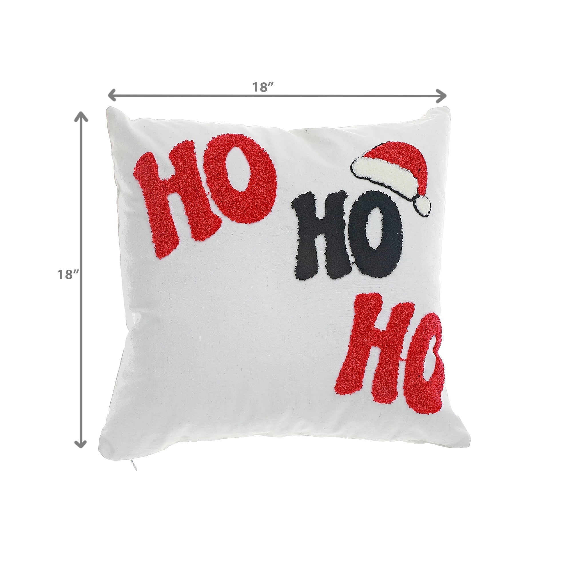 Cotton Embroidered Ho Ho Ho Cushion with 380 Gram Filler - Set of 2, Christmas Pillow, Holiday Decor, Festive Accent