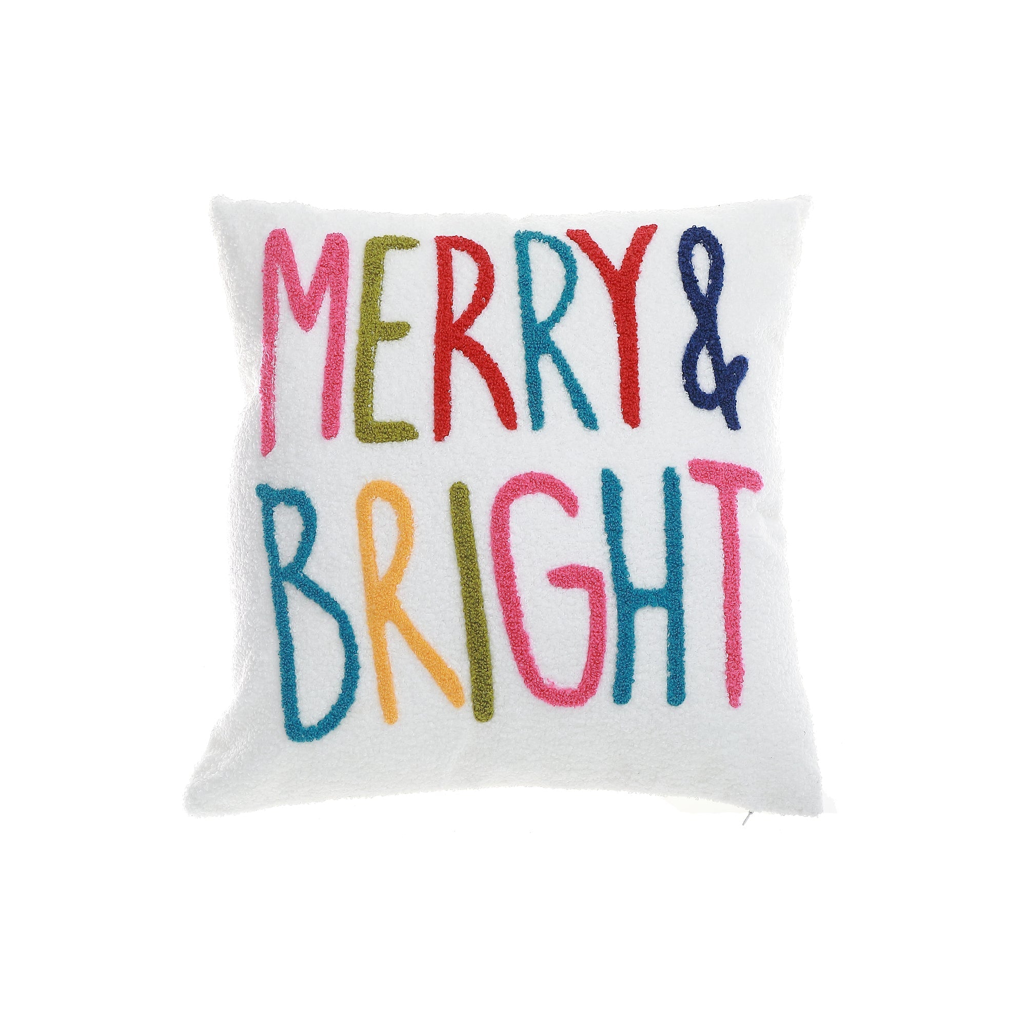 Polyester Embroidered Merry and Bright Cushion with 380 Gram Filler - Set of 2, Holiday Pillow, Christmas Home Accent, Festive Throw Pillow