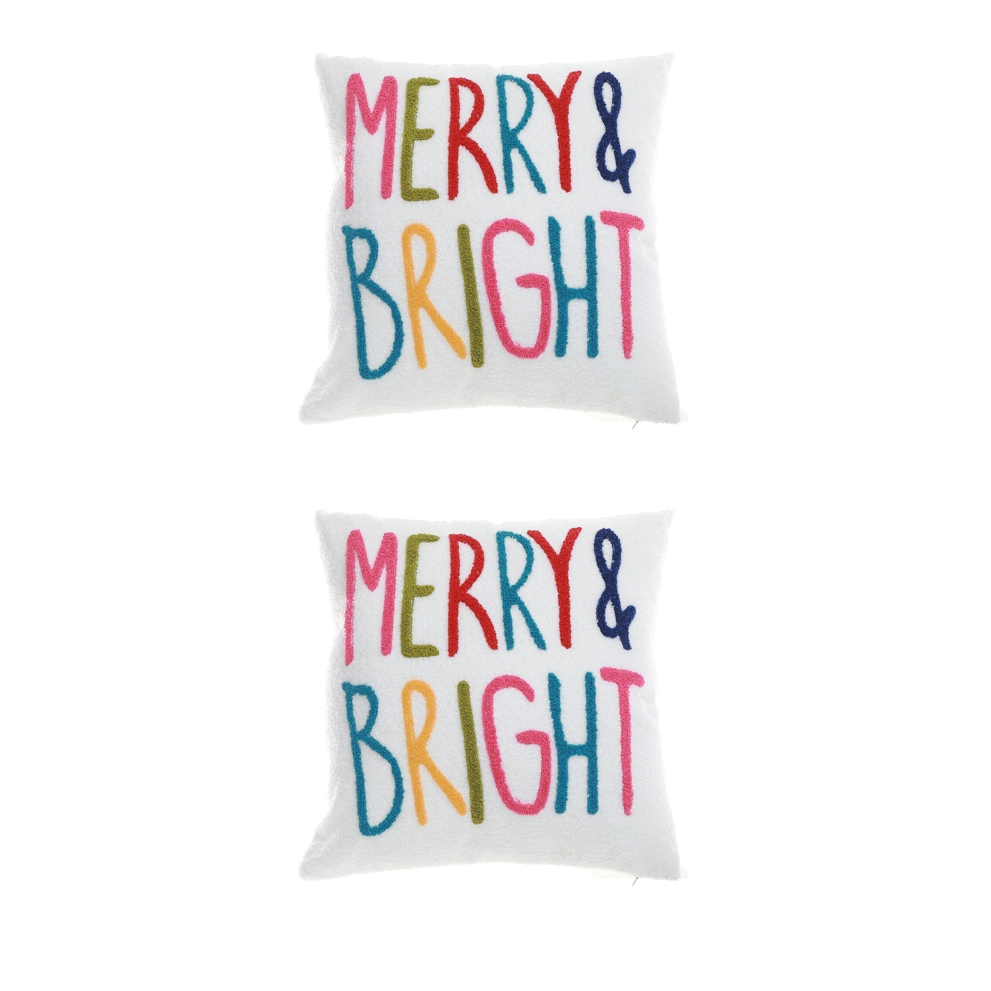 Polyester Embroidered Merry and Bright Cushion with 380 Gram Filler - Set of 2, Holiday Pillow, Christmas Home Accent, Festive Throw Pillow