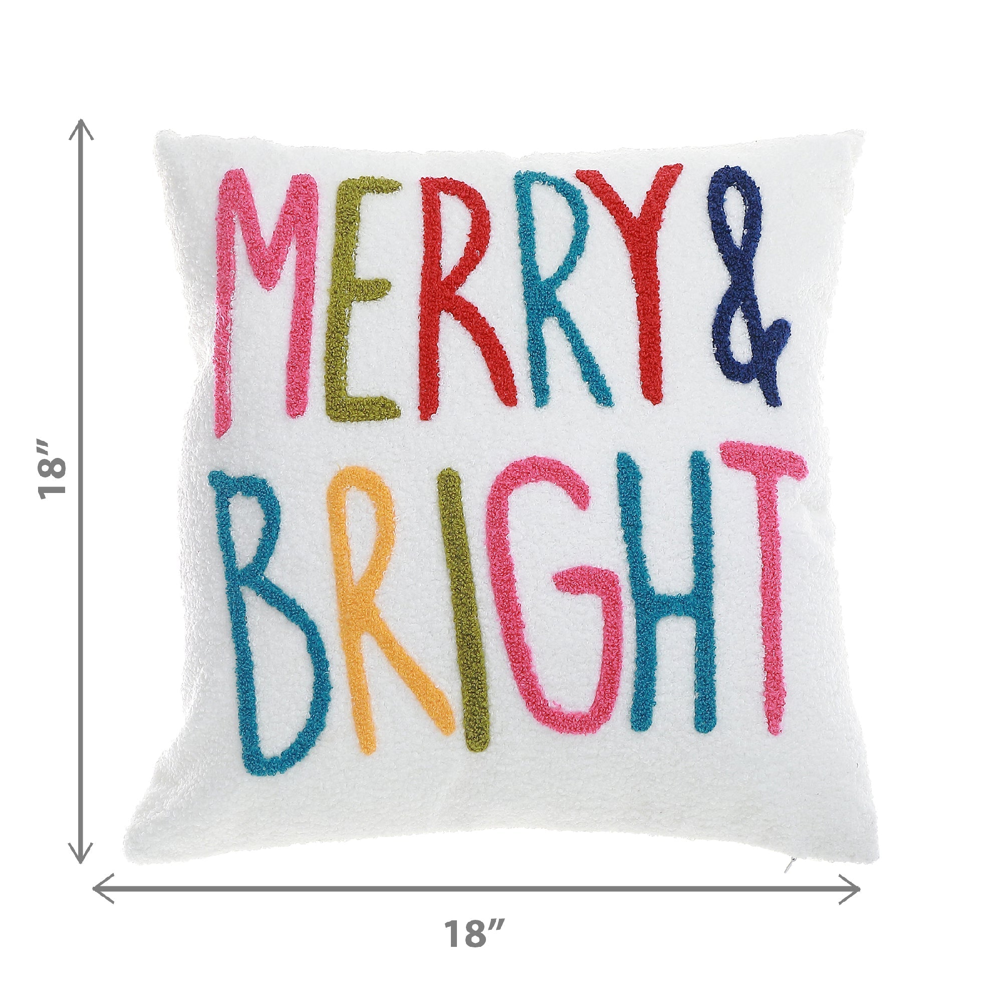 Polyester Embroidered Merry and Bright Cushion with 380 Gram Filler - Set of 2, Holiday Pillow, Christmas Home Accent, Festive Throw Pillow