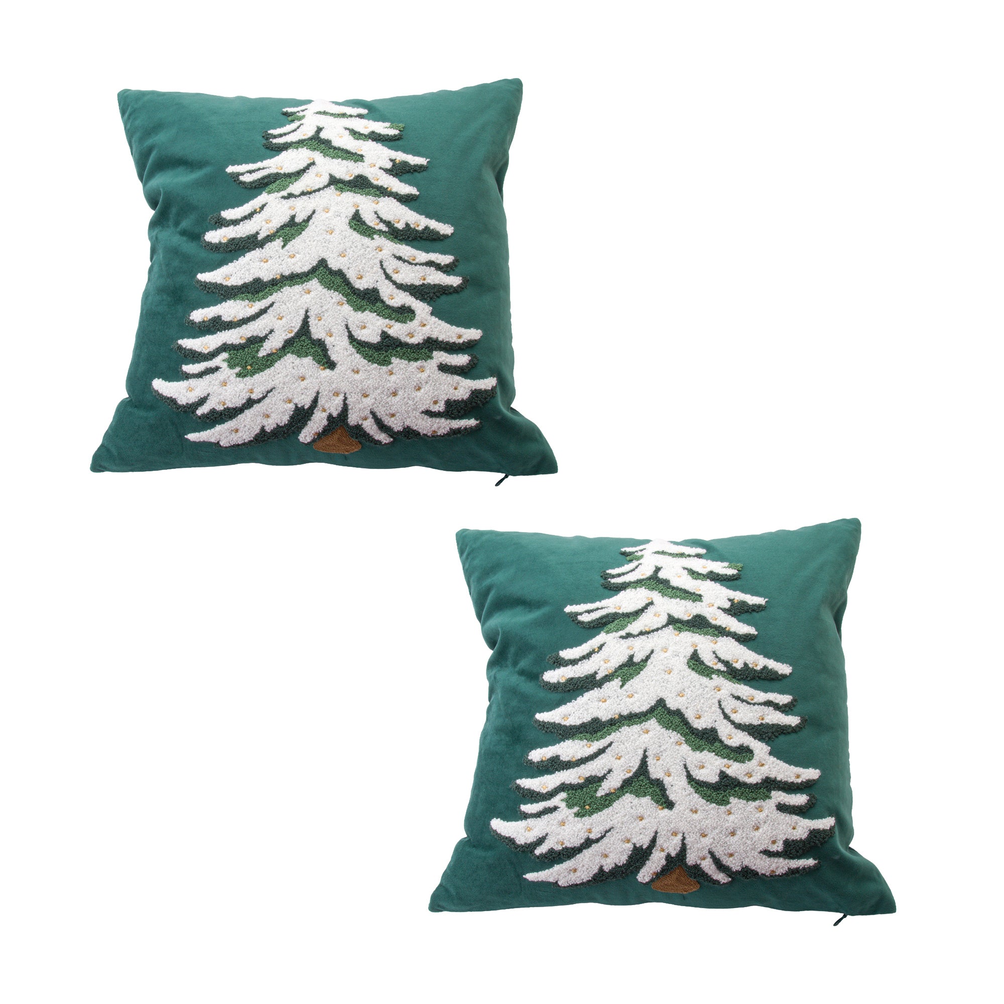 Polyester Embroidered Cushion White Tree, Throw Pillow, Holiday Decor- Set of 2