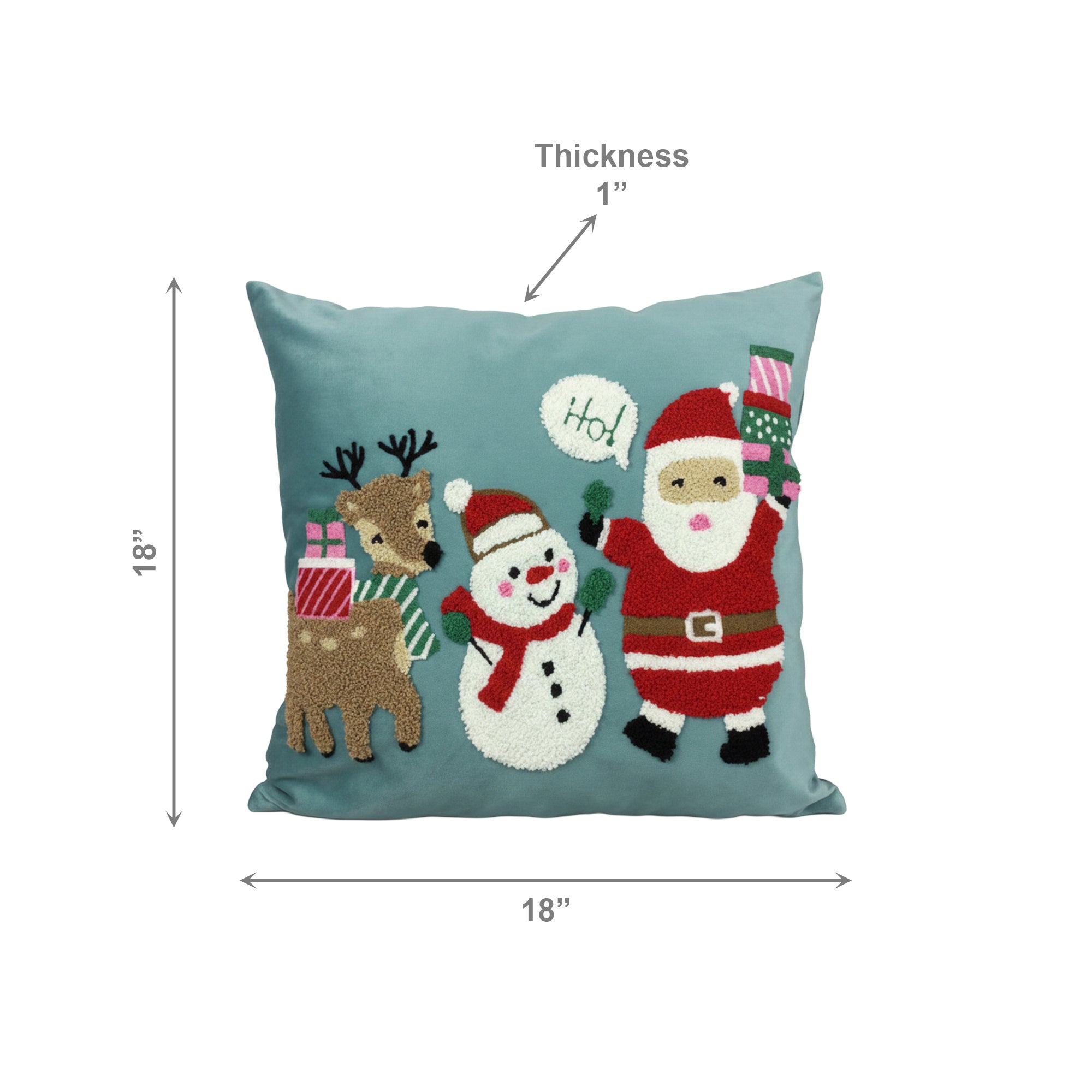 Polyester Embroidered Cushion Deer, Snowman & Santa, Christmas, Throw Pillow, Holiday Decor- Set of 2