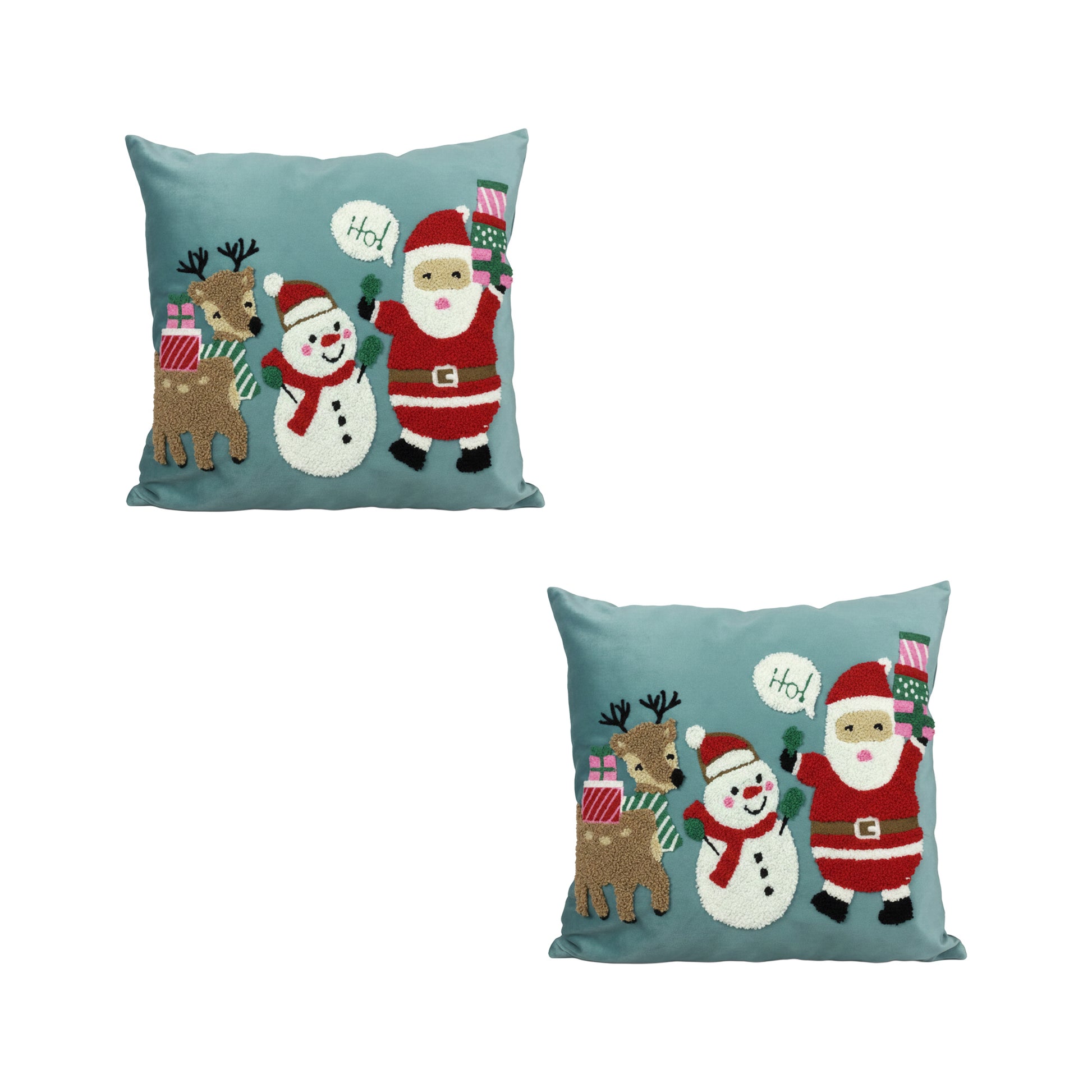 Polyester Embroidered Cushion Deer, Snowman & Santa, Christmas, Throw Pillow, Holiday Decor- Set of 2