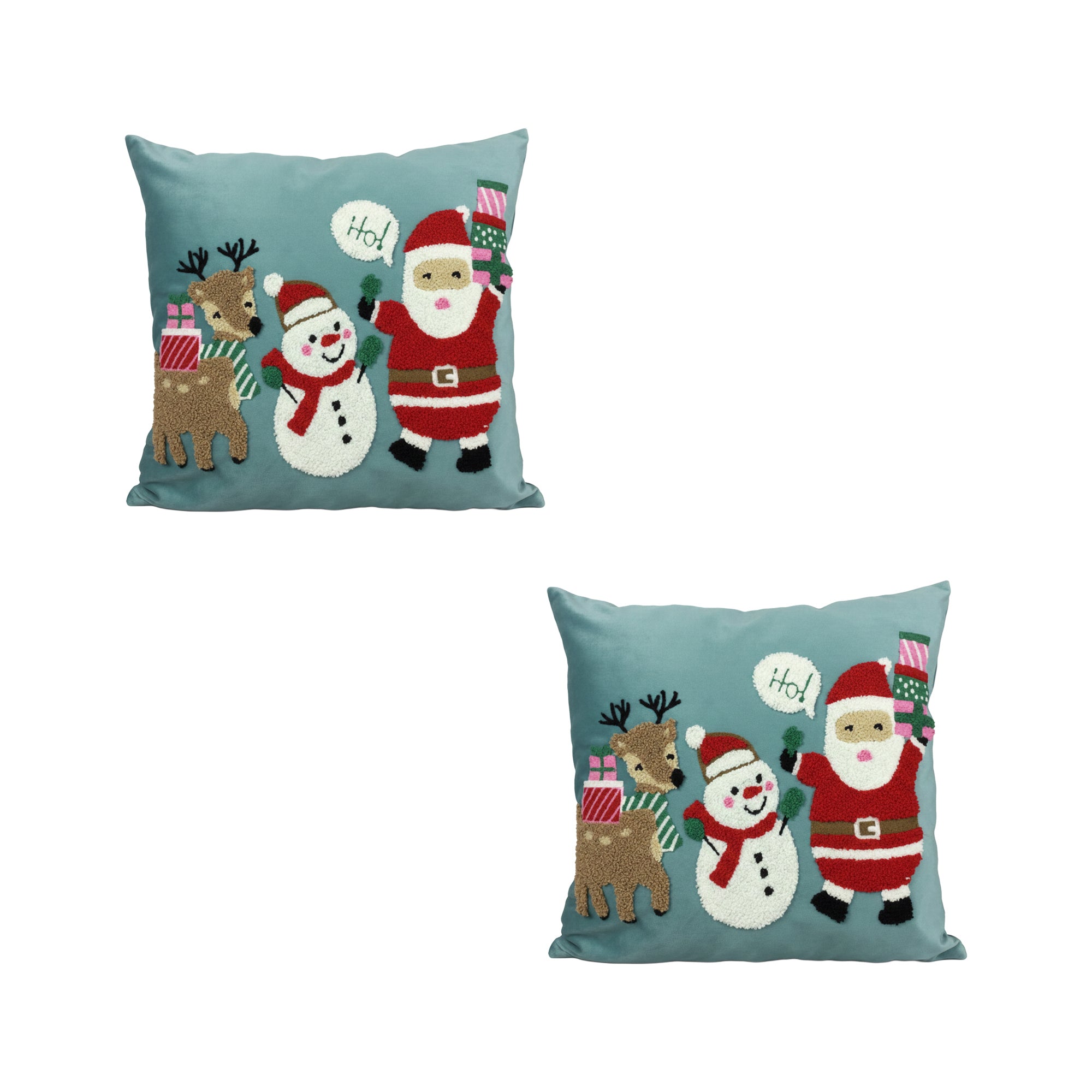 Polyester Embroidered Cushion Deer, Snowman & Santa, Christmas, Throw Pillow, Holiday Decor- Set of 2