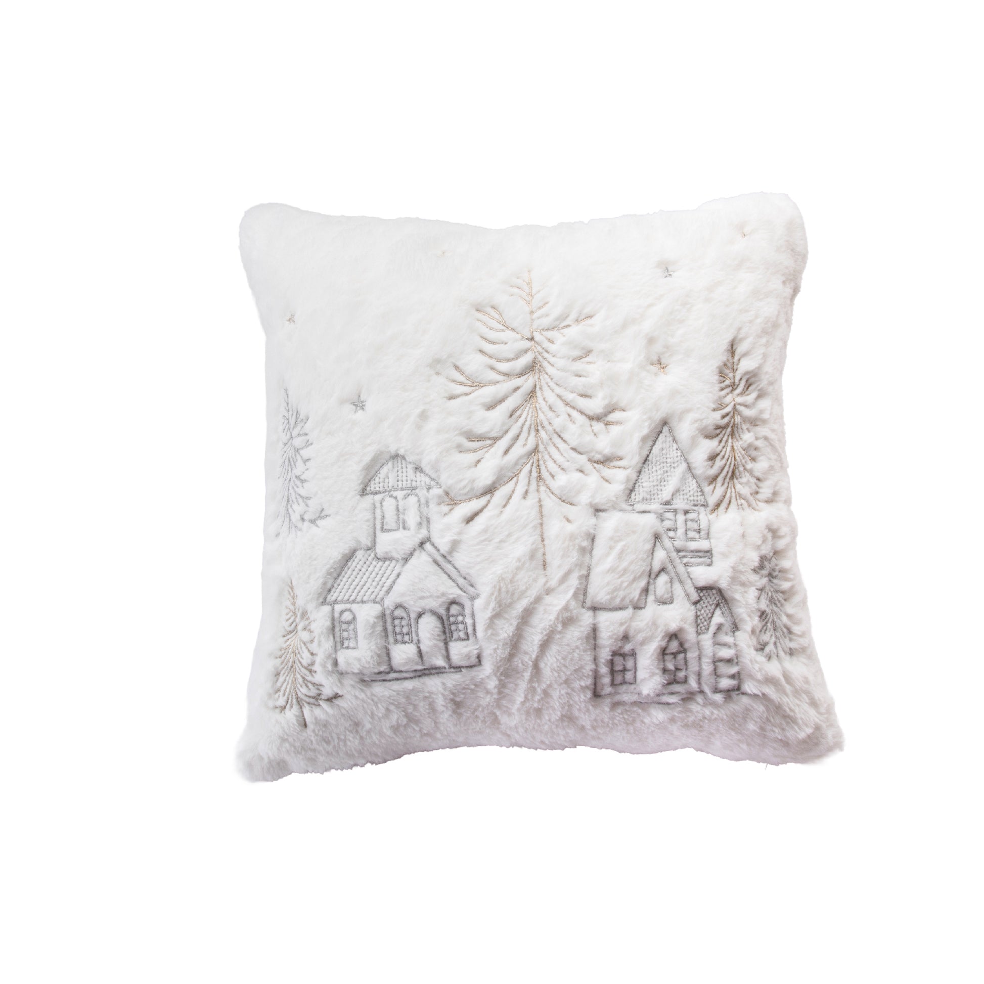 Polyester Embroidered Cushion Winter Village, Winter, Throw Pillow, Holiday Decor- Set of 2