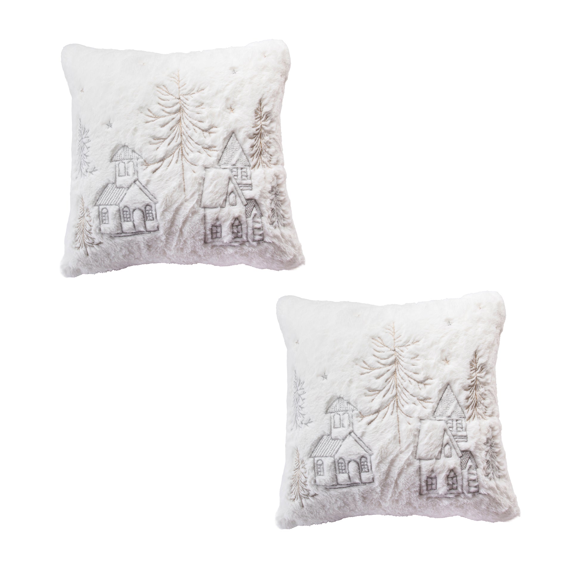 Polyester Embroidered Cushion Winter Village, Winter, Throw Pillow, Holiday Decor- Set of 2