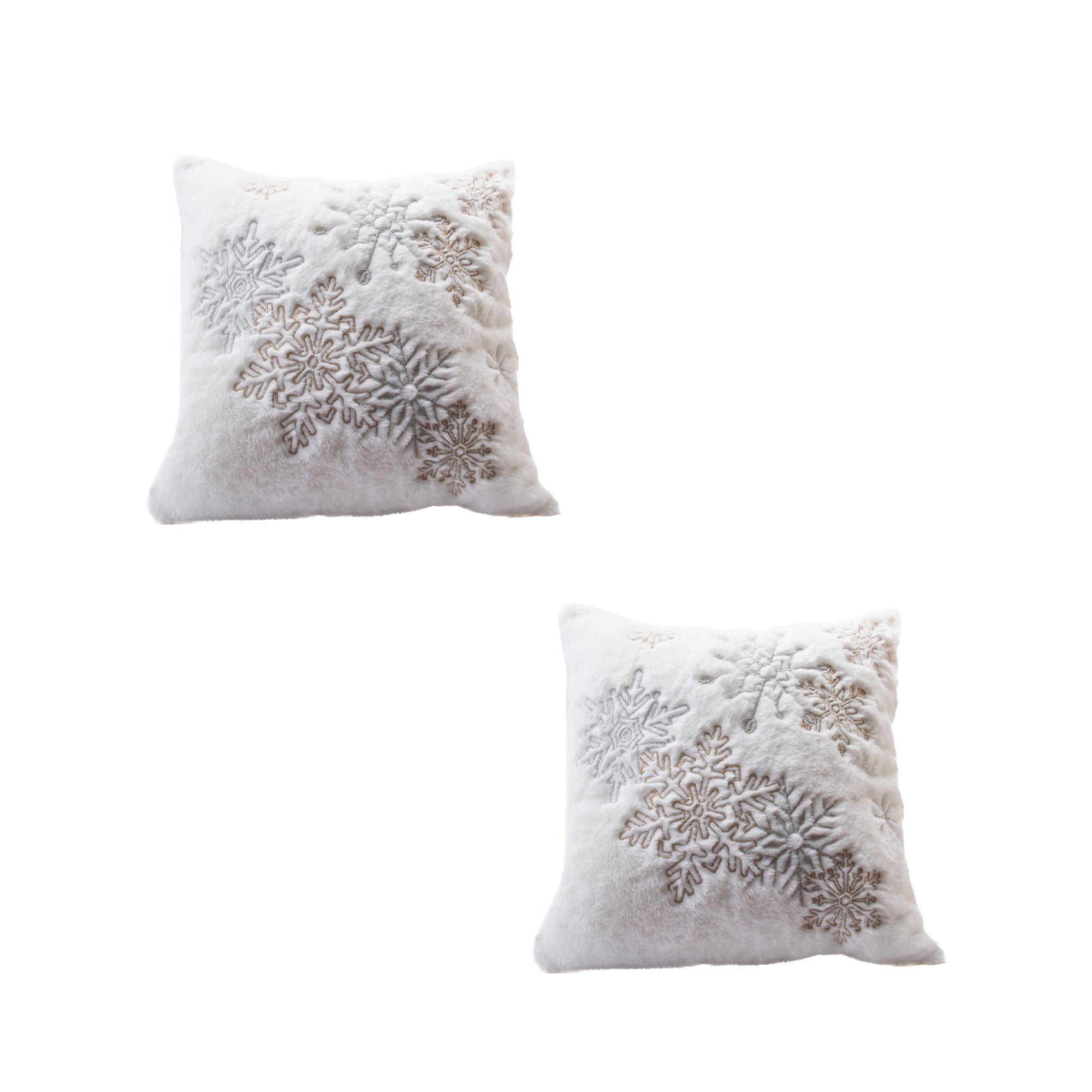 Polyester Embroidered Cushion Snowflakes, Throw Pillow, Holiday Decor- Set of 2
