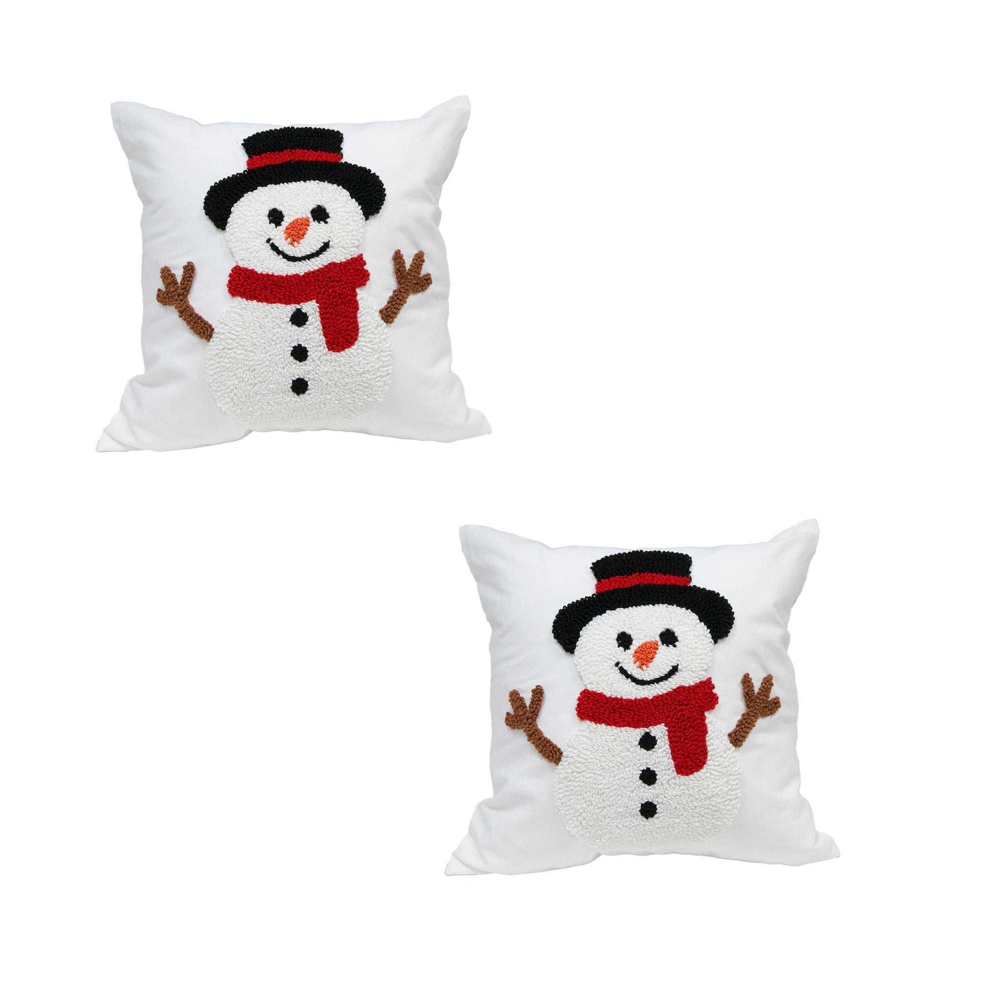 Cotton Embroidered Cushion Snowman, Christmas, Throw Pillow, Holiday Decor- Set of 2