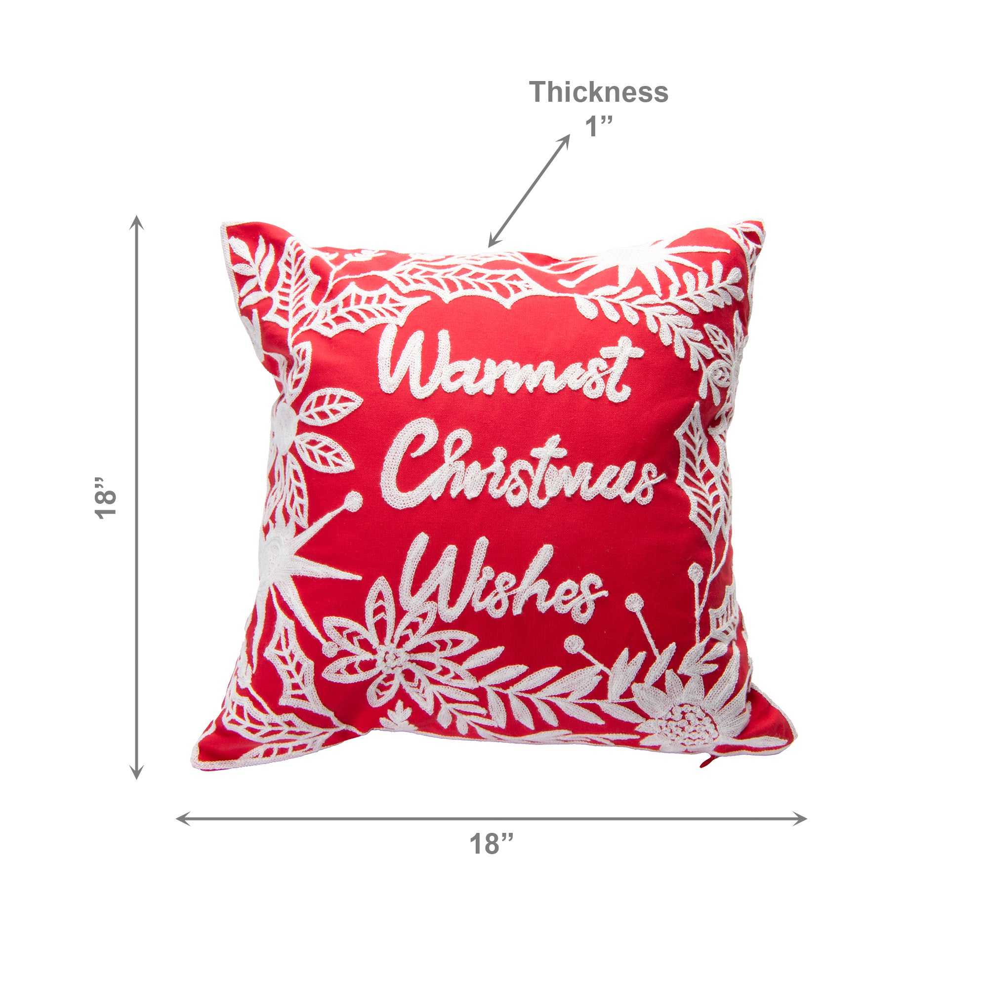 Cotton Embroidered Cushion Warmest Christmas Wishes, Christmas, Throw Pillow, Holiday Decor- Set of 2