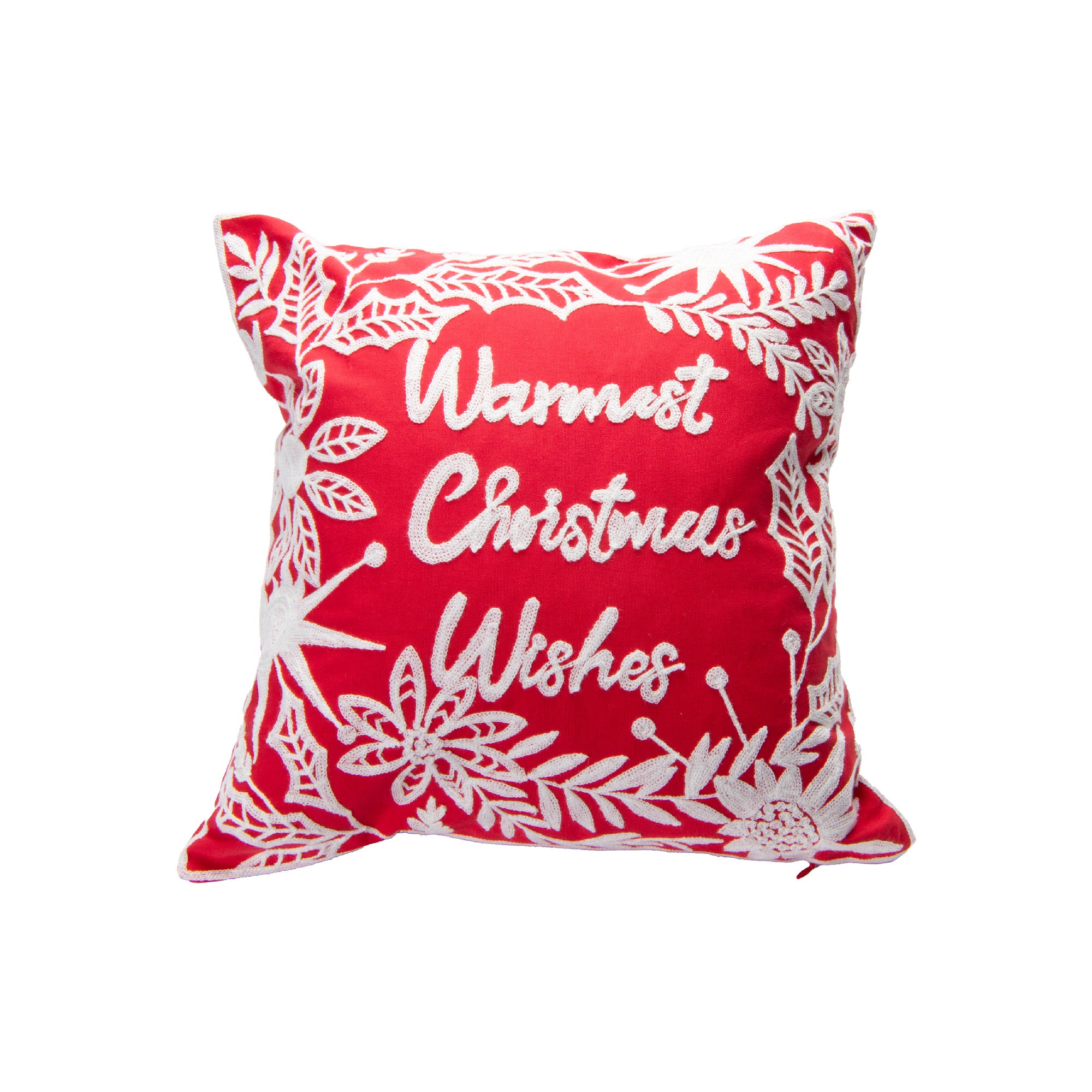 Cotton Embroidered Cushion Warmest Christmas Wishes, Christmas, Throw Pillow, Holiday Decor- Set of 2
