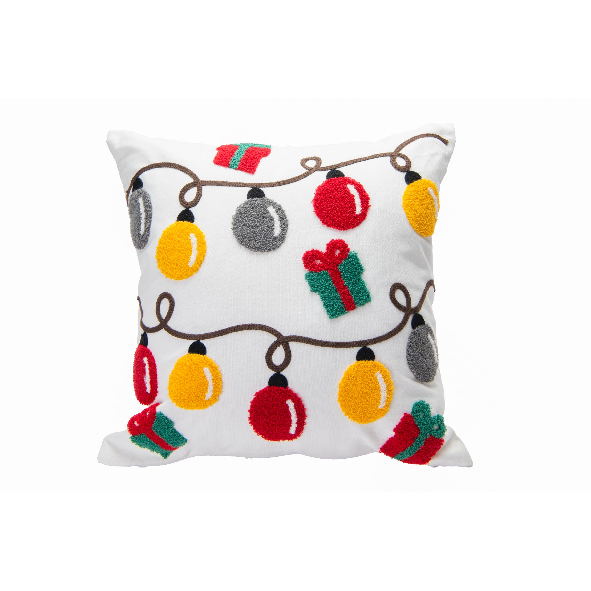 Cotton Embroidered Cushion Christmas Lights, Christmas, Throw Pillow, Holiday Decor- Set of 2
