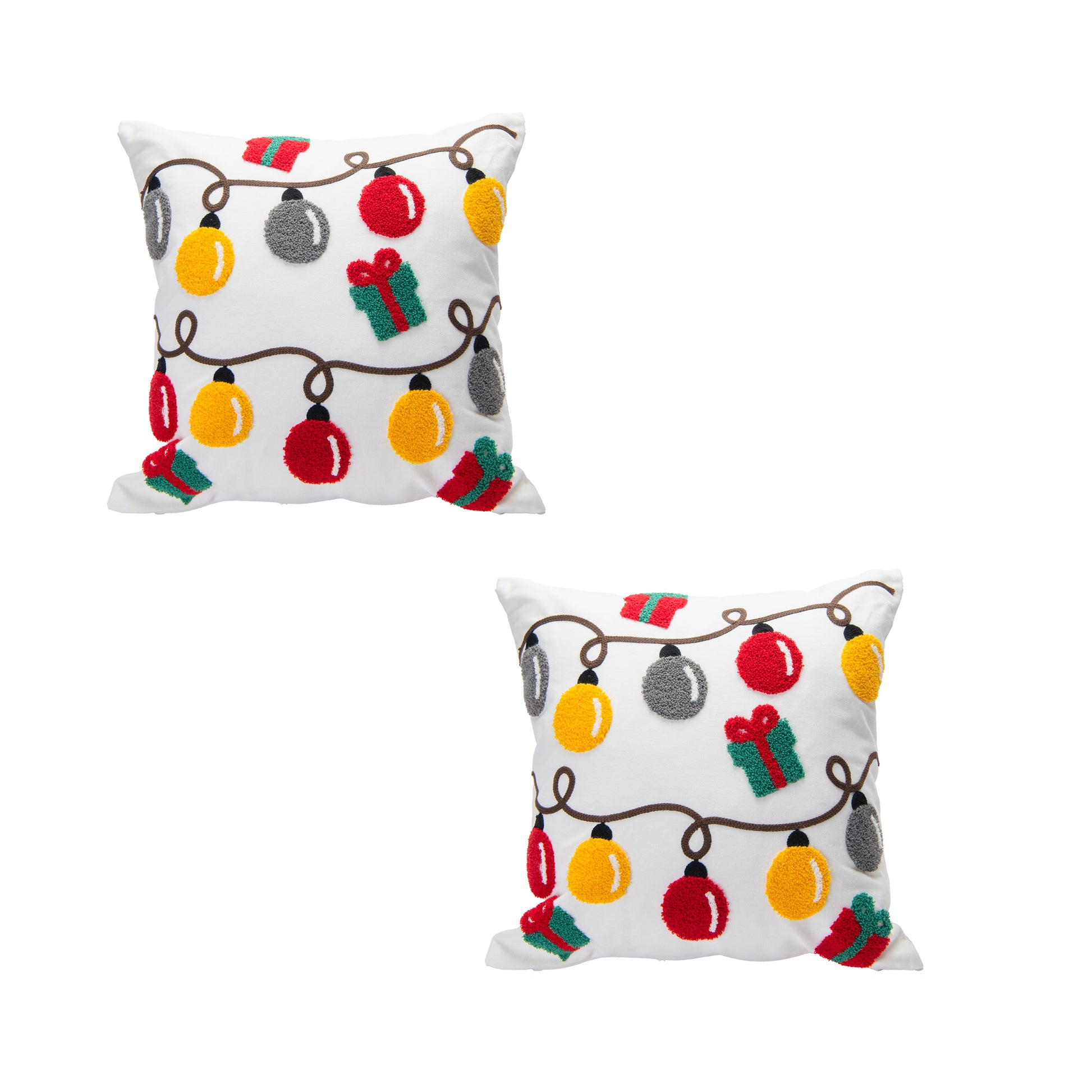 Cotton Embroidered Cushion Christmas Lights, Christmas, Throw Pillow, Holiday Decor- Set of 2