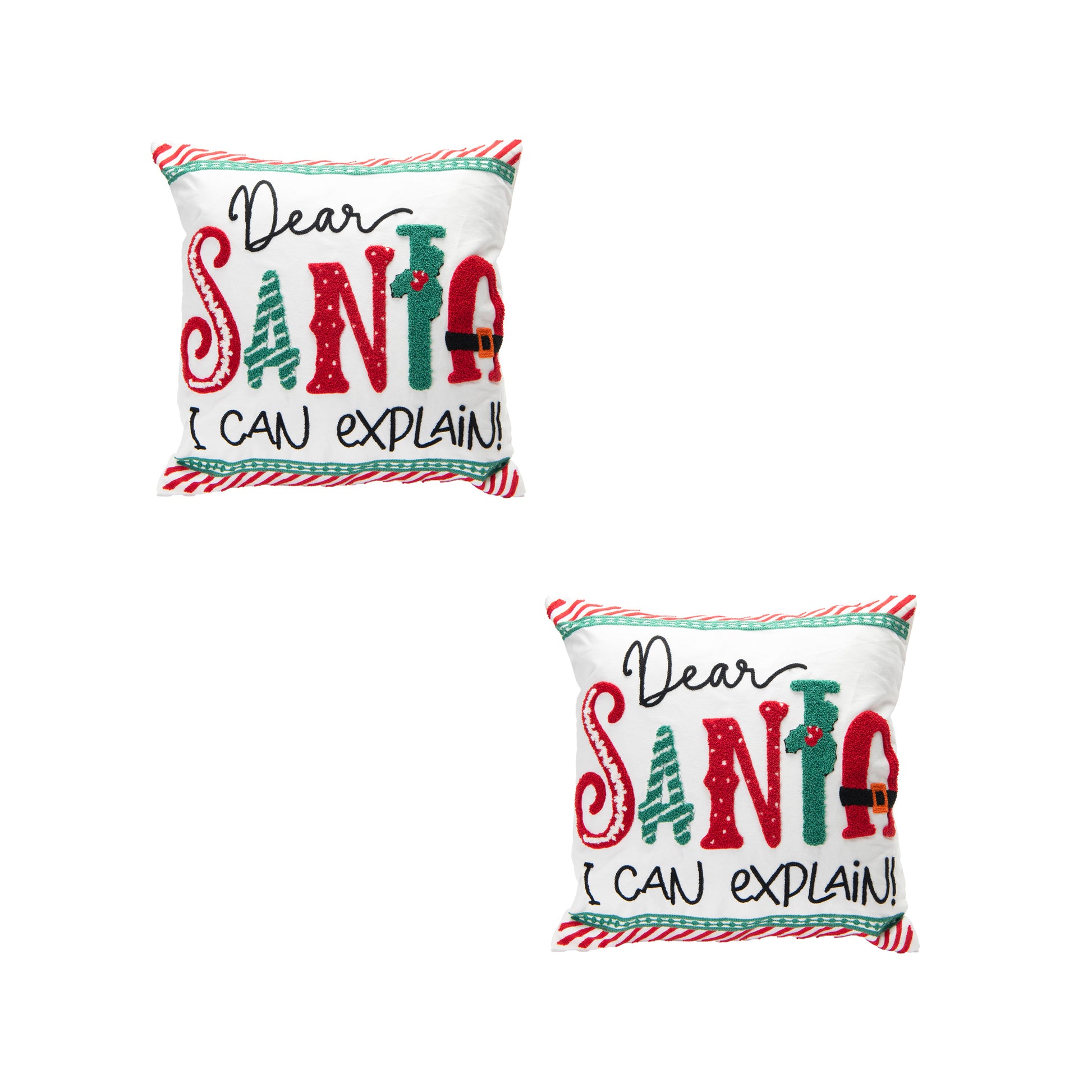 Cotton Embroidered Cushion Dear Santa, I Can Explain, Christmas, Throw Pillow, Holiday Decor- Set of 2