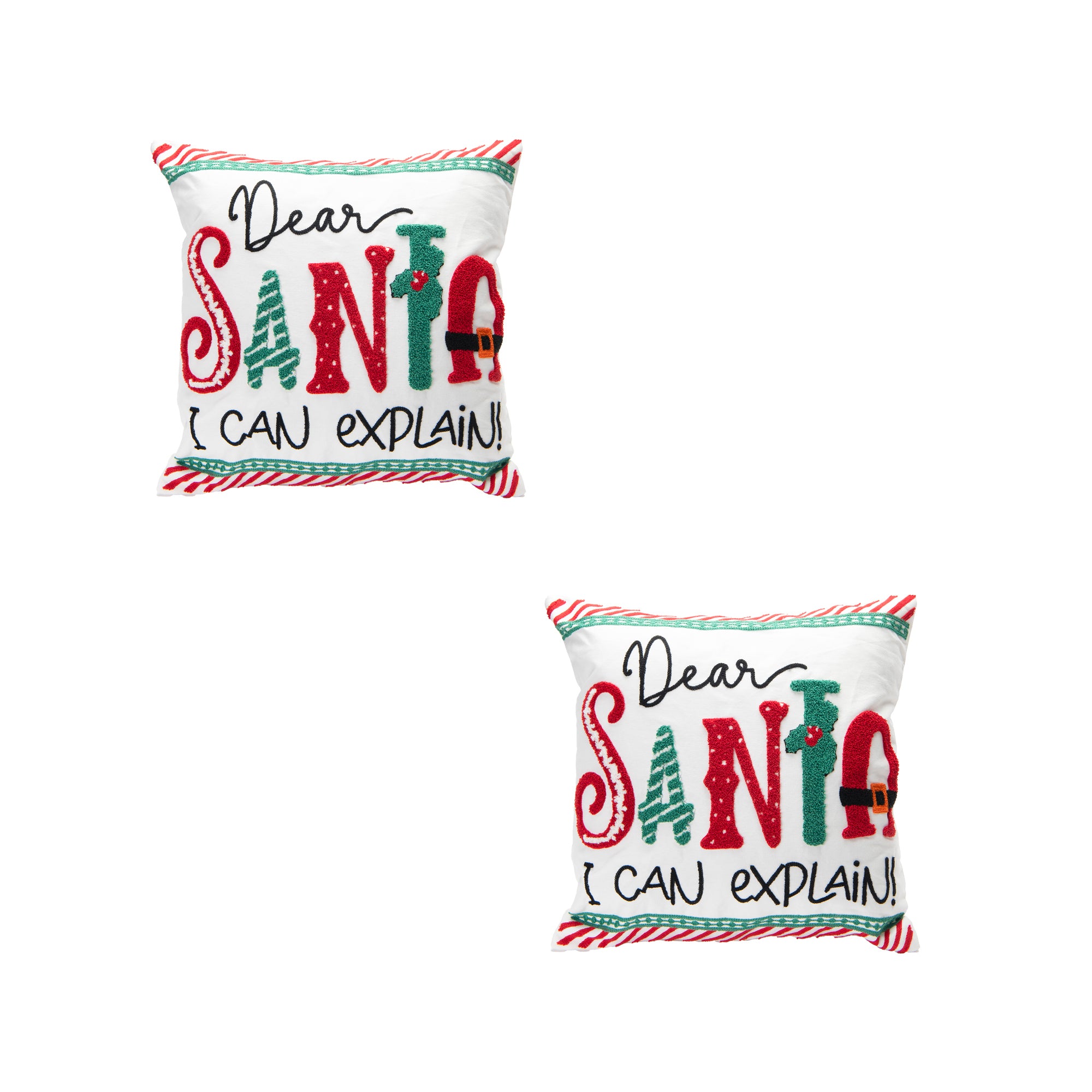Cotton Embroidered Cushion Dear Santa, I Can Explain, Christmas, Throw Pillow, Holiday Decor- Set of 2