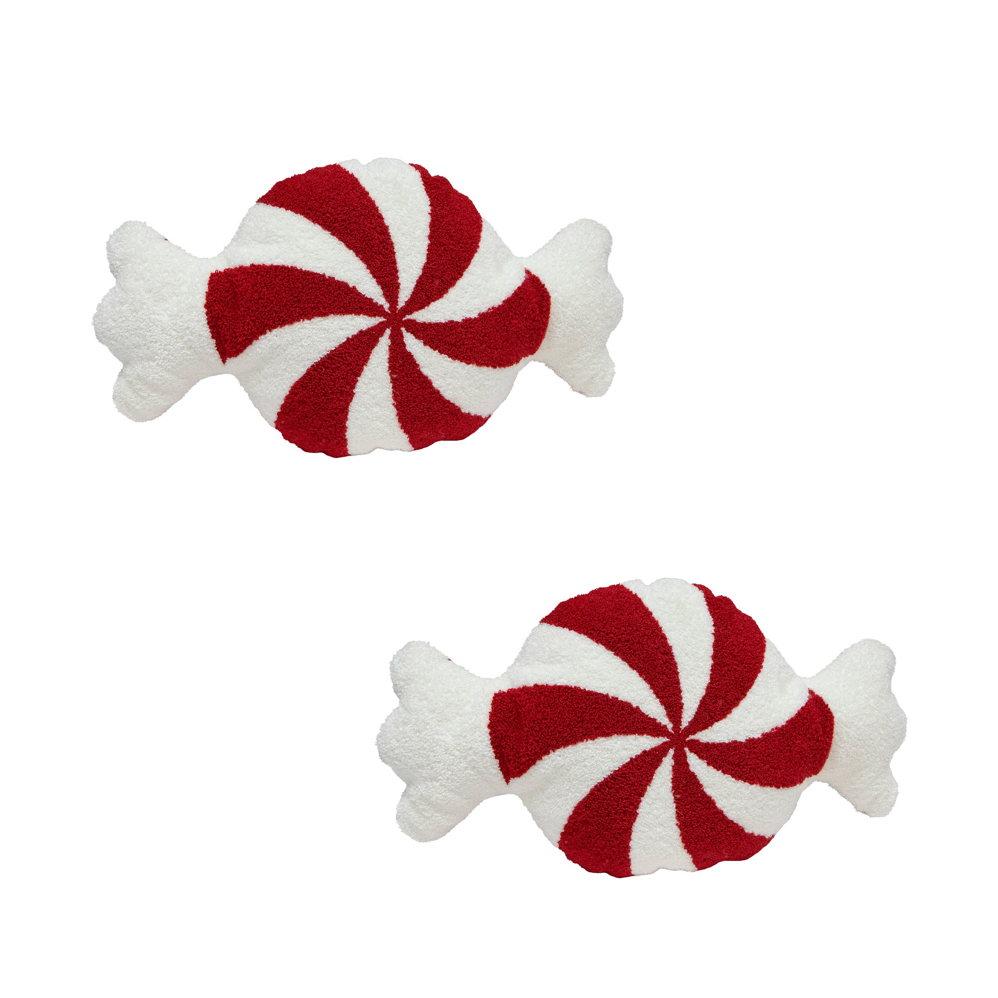 Cotton Embroidered Cushion Peppermint Candy, Throw Pillow, Holiday Decor- Set of 2
