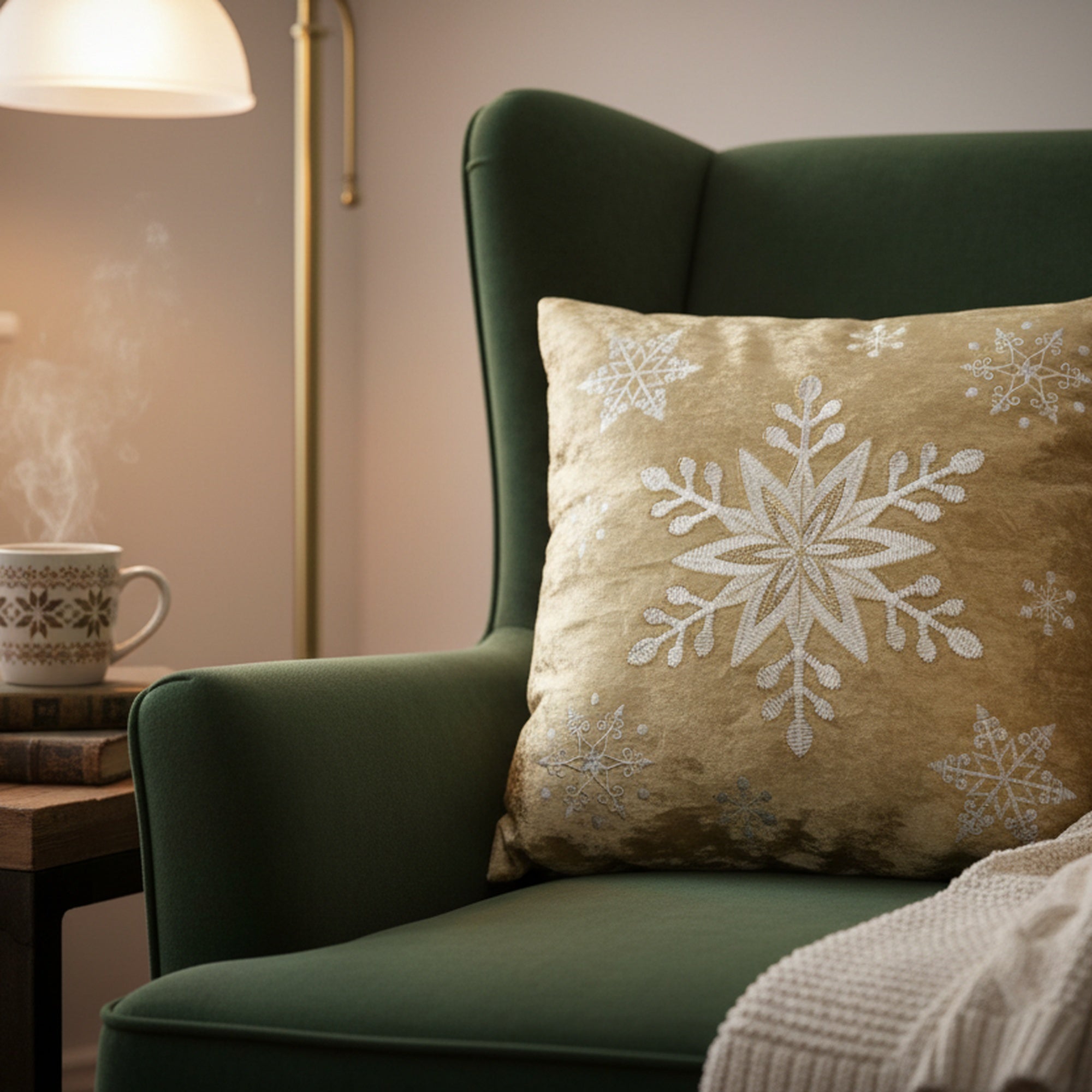 Polyester Embroidered Cushion Snowflakes, Throw Pillow, Holiday Decor - Set of 2