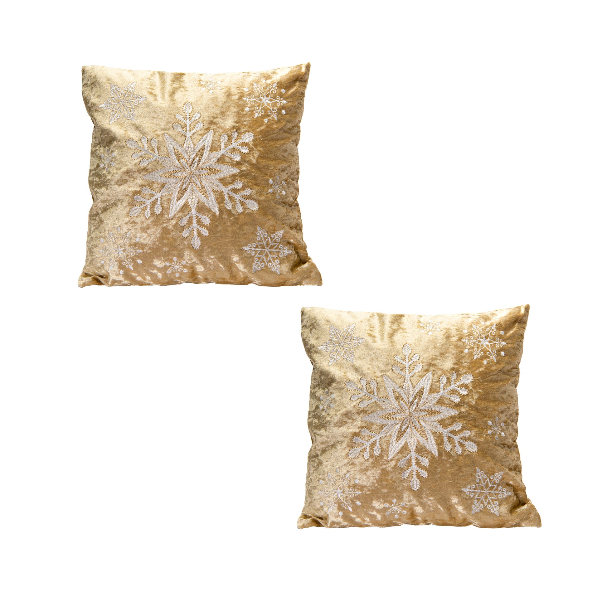 Polyester Embroidered Cushion Snowflakes, Throw Pillow, Holiday Decor - Set of 2