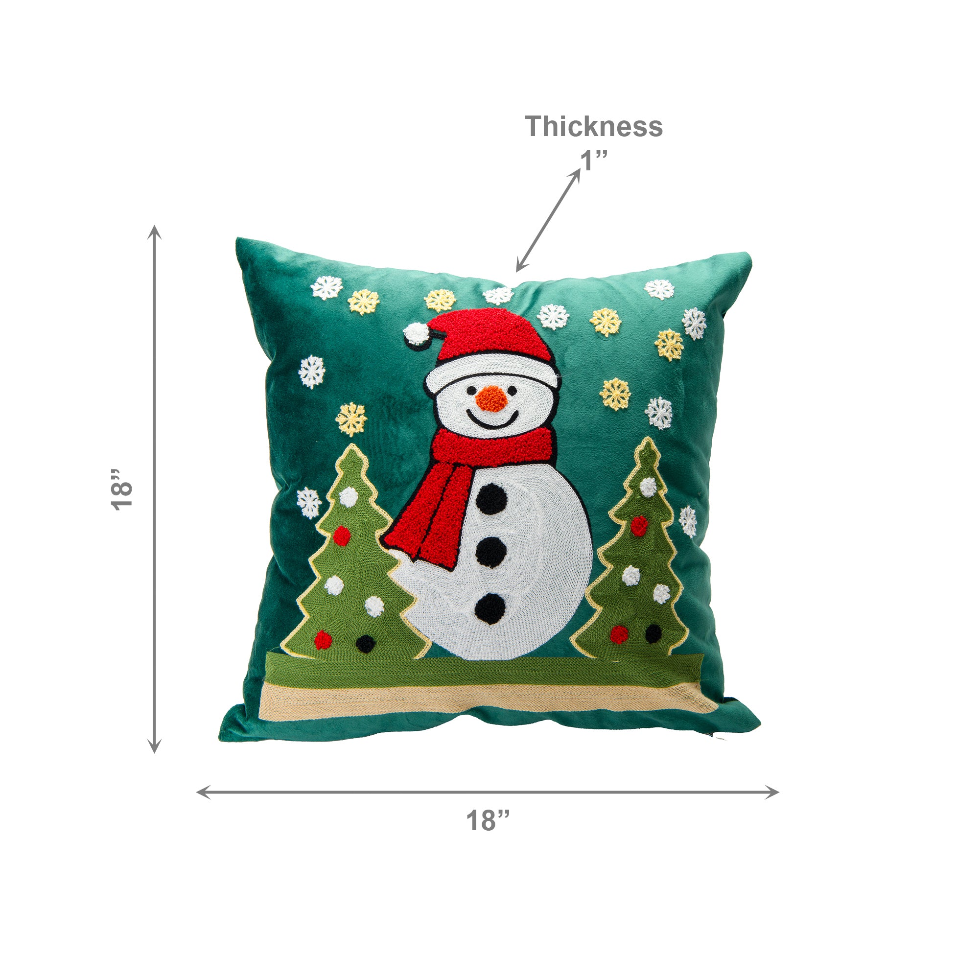 Polyester Embroidered Cushion Snowman and Trees, Christmas, Throw Pillow, Holiday Decor- Set of 2