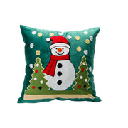 Polyester Embroidered Cushion Snowman and Trees, Christmas, Throw Pillow, Holiday Decor- Set of 2