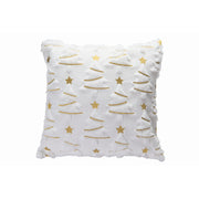 Polyester Fleece Embroidered Cushion Trees with Gold Star, Throw Pillow, Holiday Decor- Set of 2
