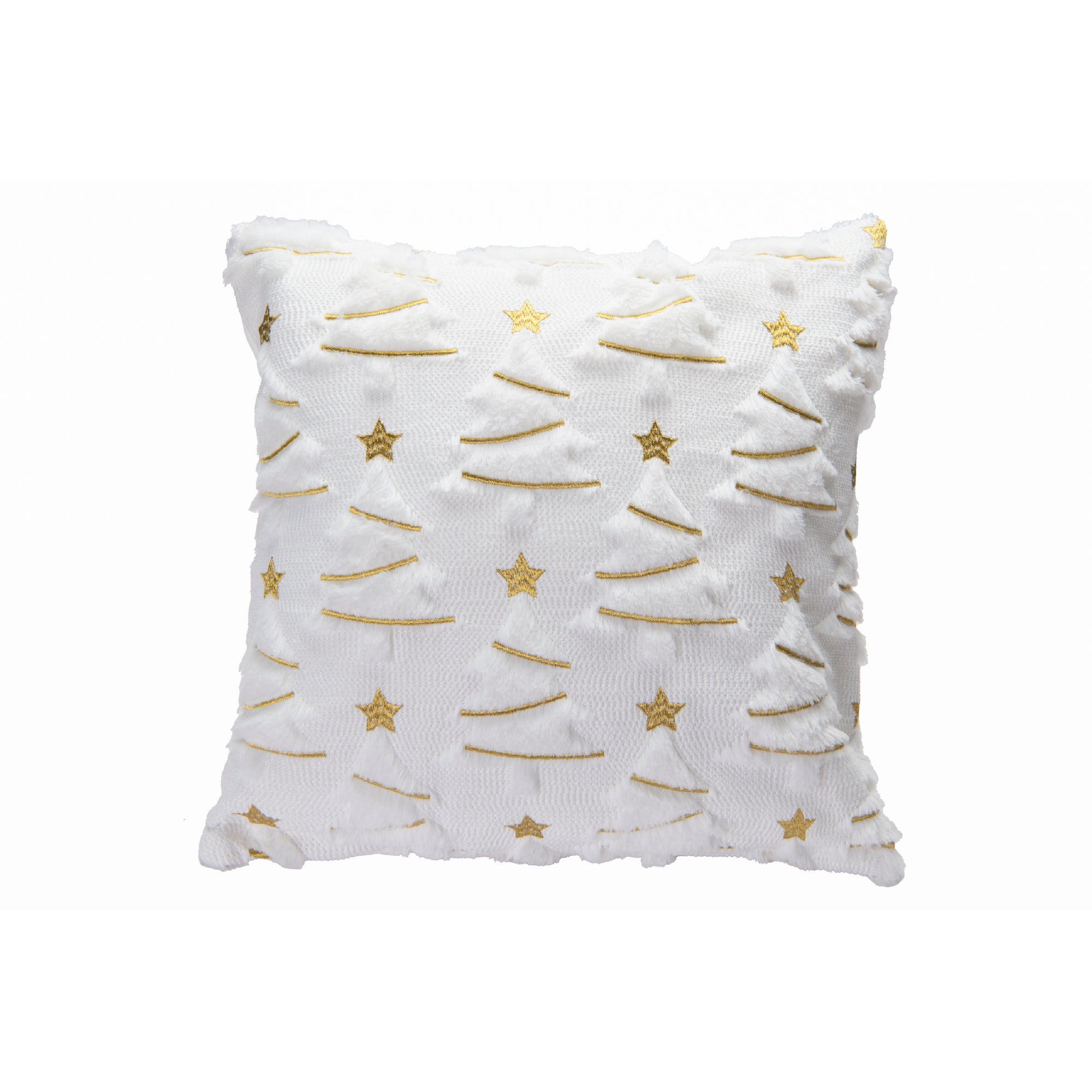 Polyester Fleece Embroidered Cushion Trees with Gold Star, Throw Pillow, Holiday Decor- Set of 2