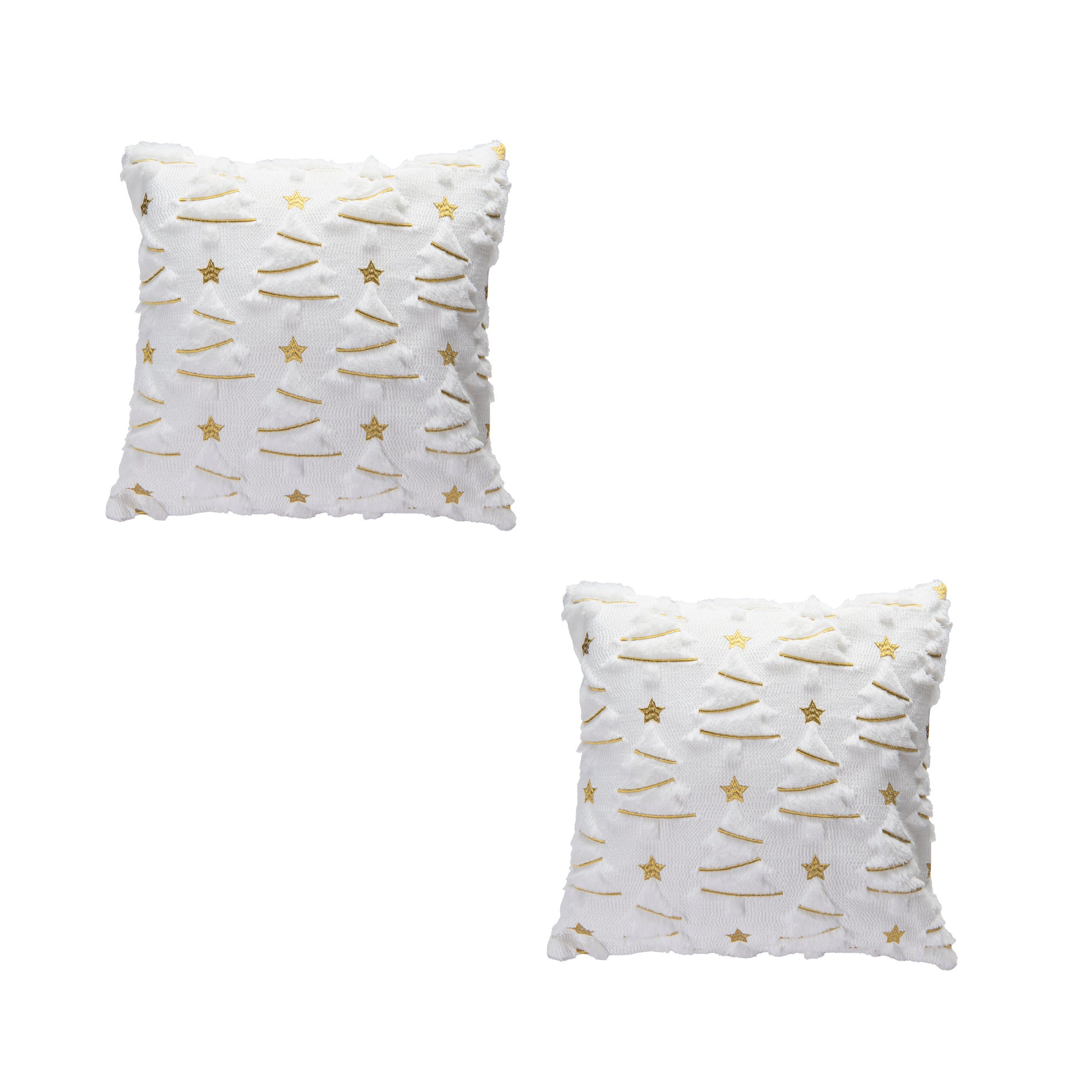 Polyester Fleece Embroidered Cushion Trees with Gold Star, Throw Pillow, Holiday Decor- Set of 2