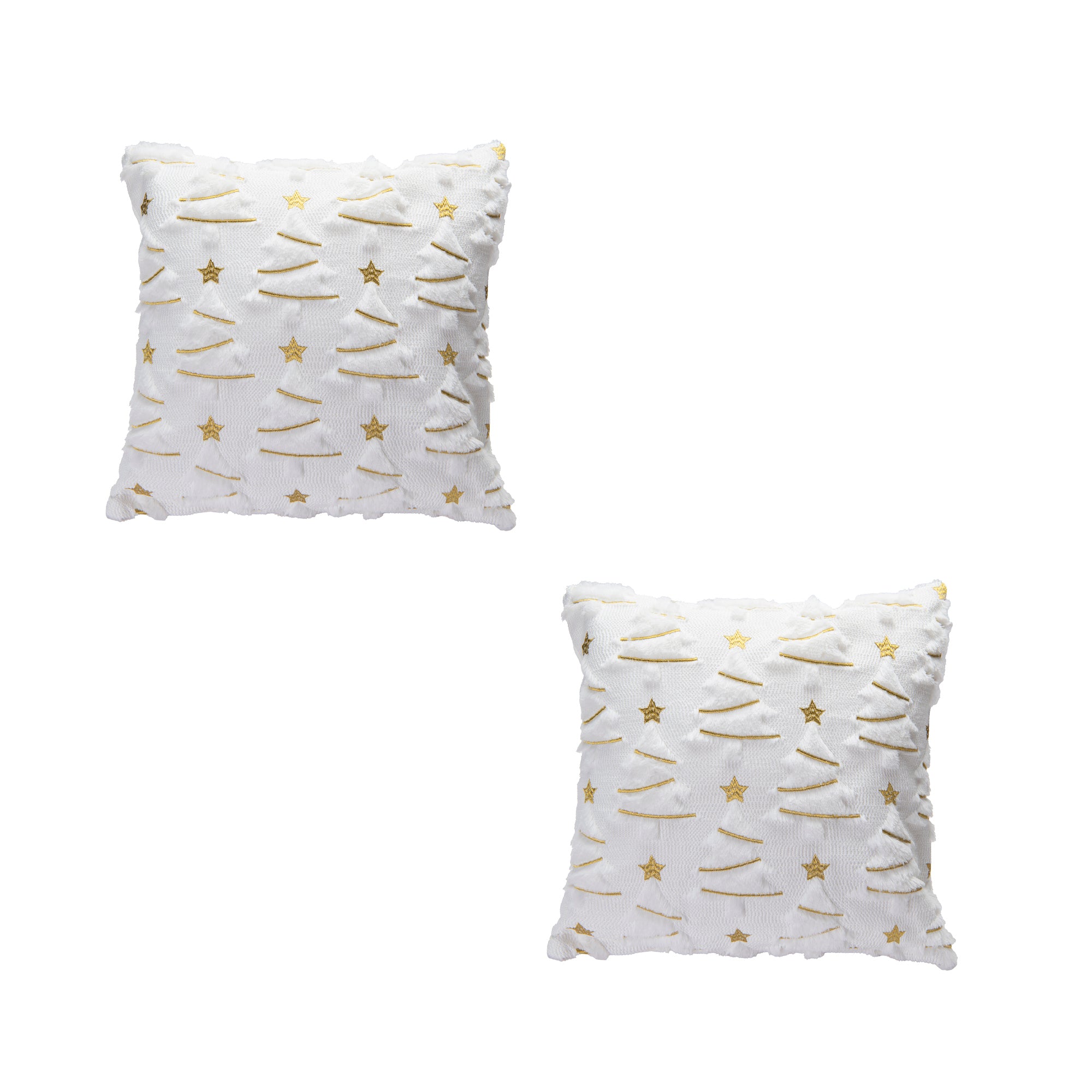Polyester Fleece Embroidered Cushion Trees with Gold Star, Throw Pillow, Holiday Decor- Set of 2