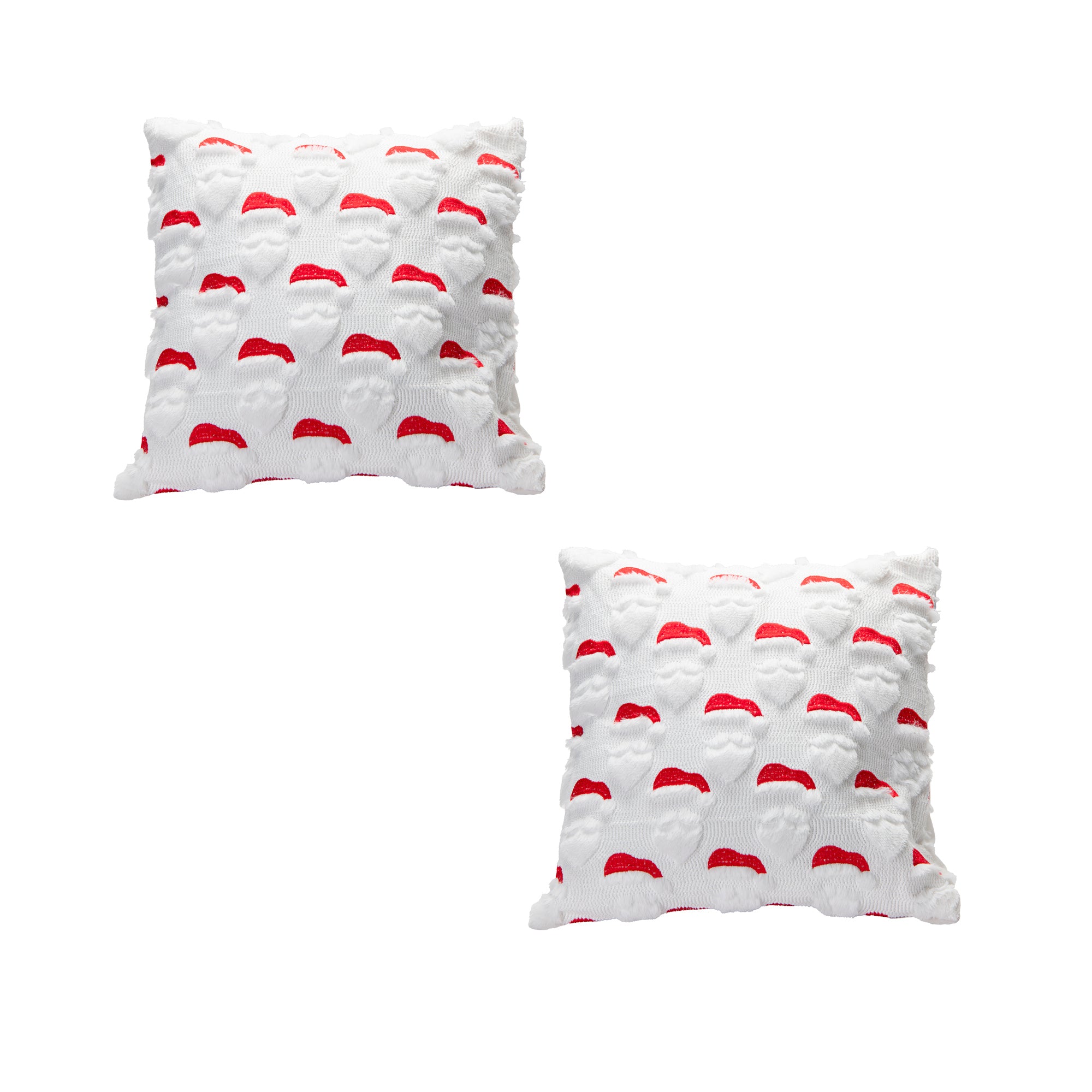 Polyester Fleece Embroidered Cushion Santa Hat, Christmas, Throw Pillow, Holiday Decor- Set of 2