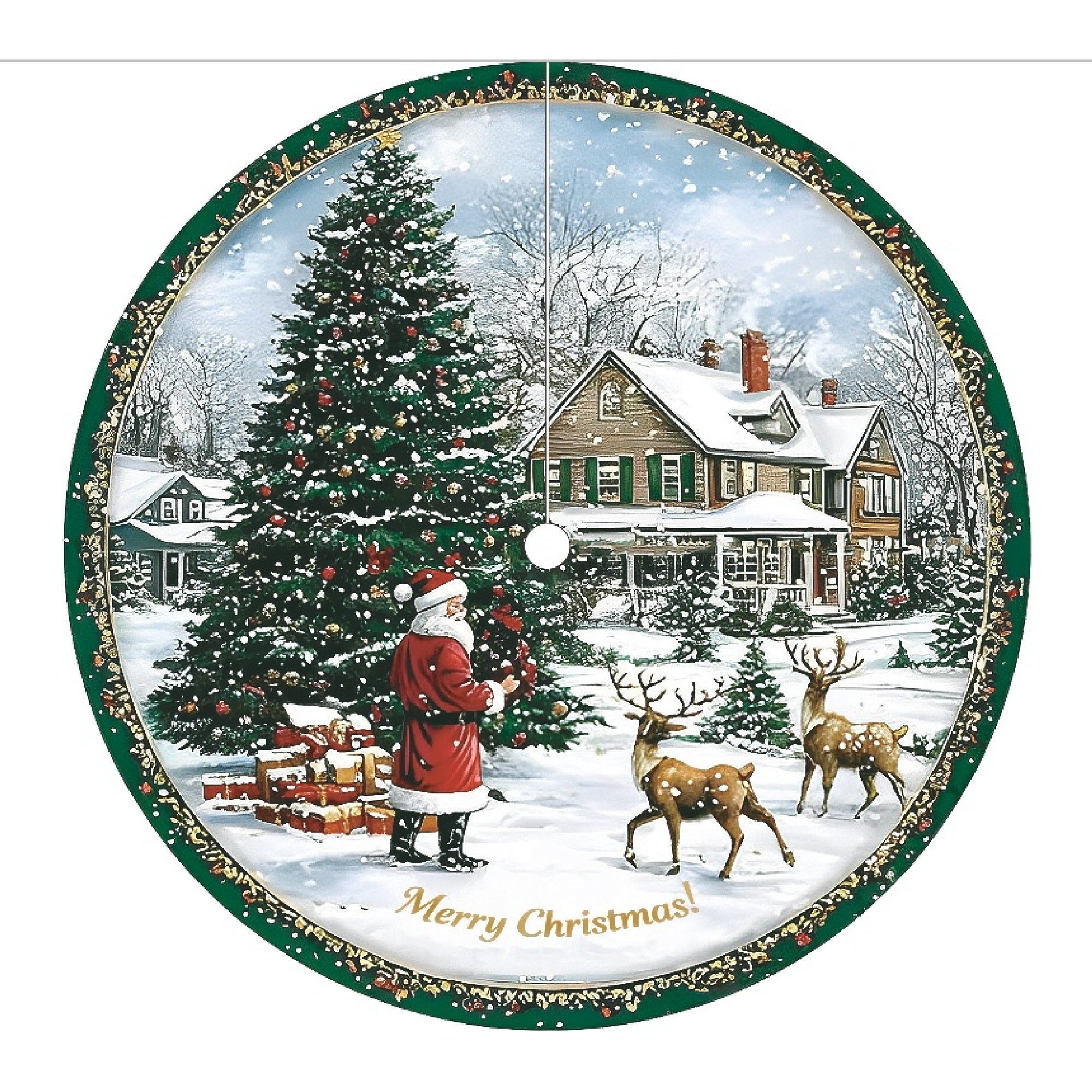 Polyester Tree Skirt Santa in Christmas Village, Christmas, Village Decor, Holiday Decor- Set of 2