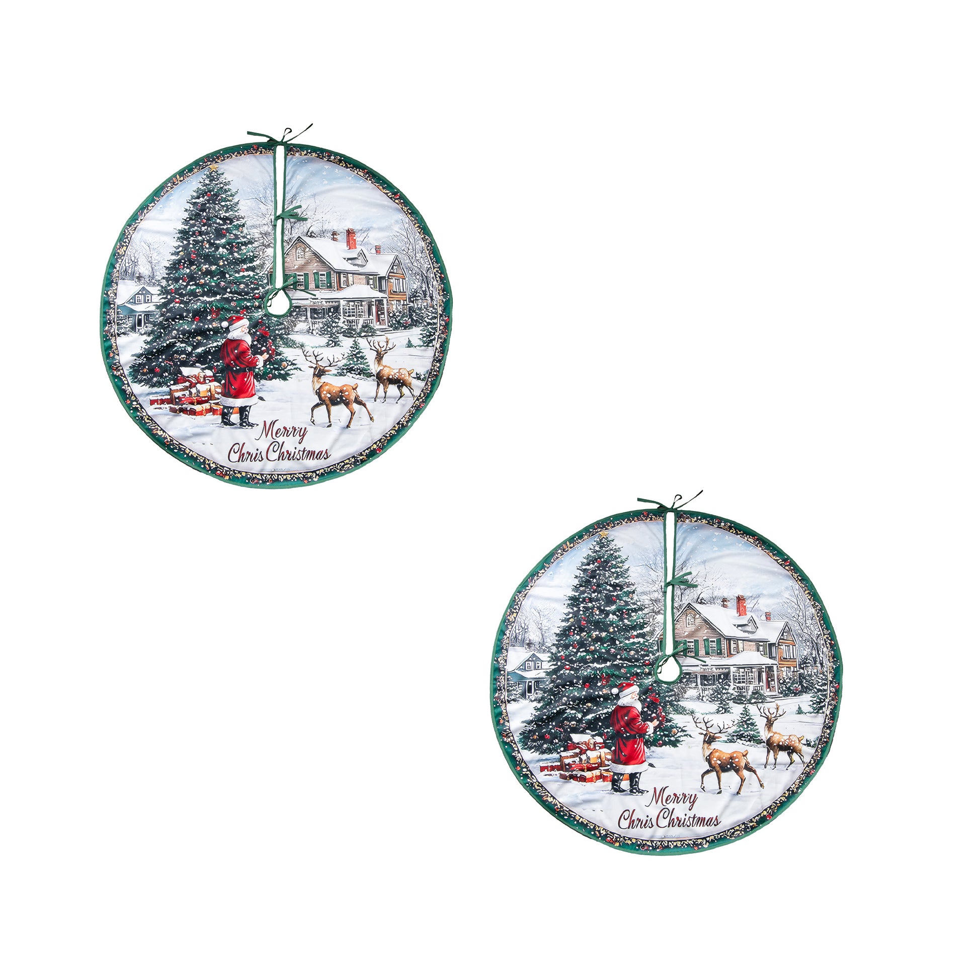 Polyester Tree Skirt Santa in Christmas Village, Christmas, Village Decor, Holiday Decor- Set of 2
