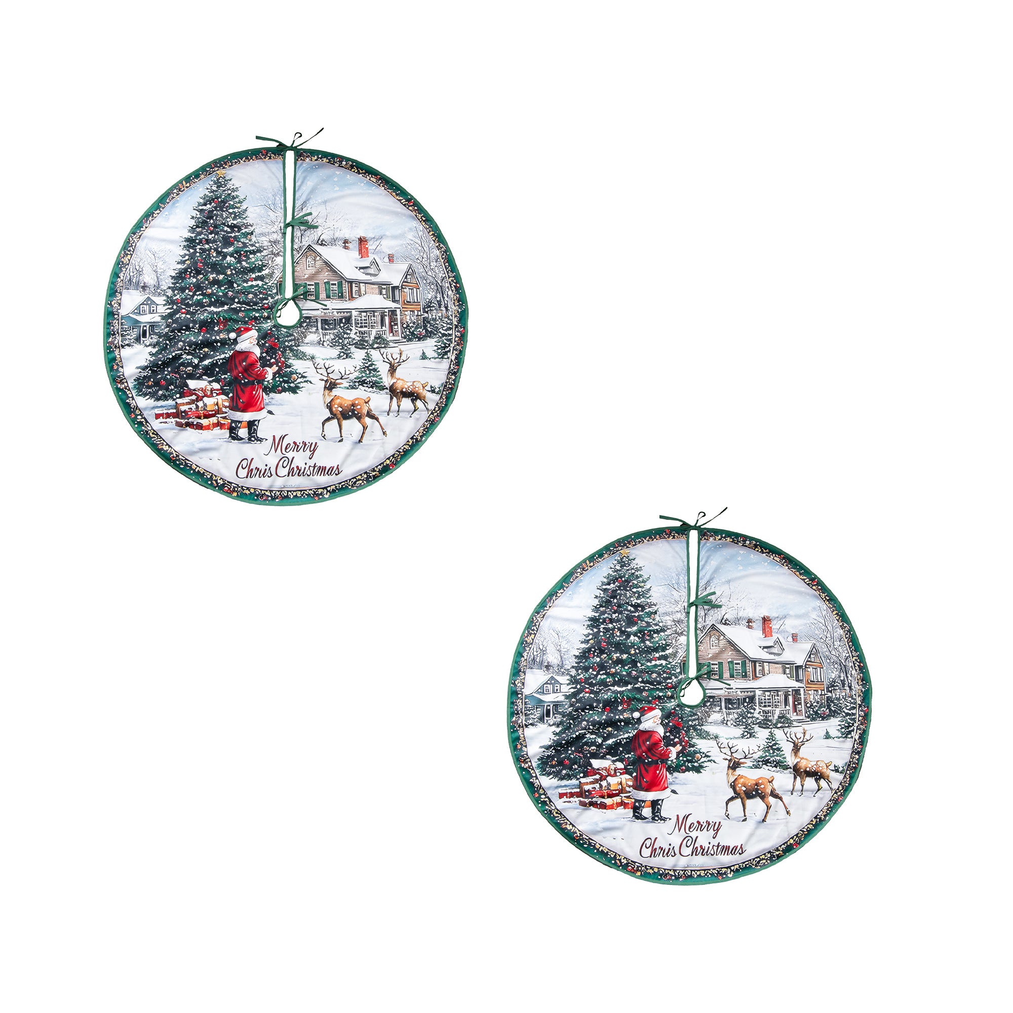 Polyester Tree Skirt Santa in Christmas Village, Christmas, Village Decor, Holiday Decor- Set of 2