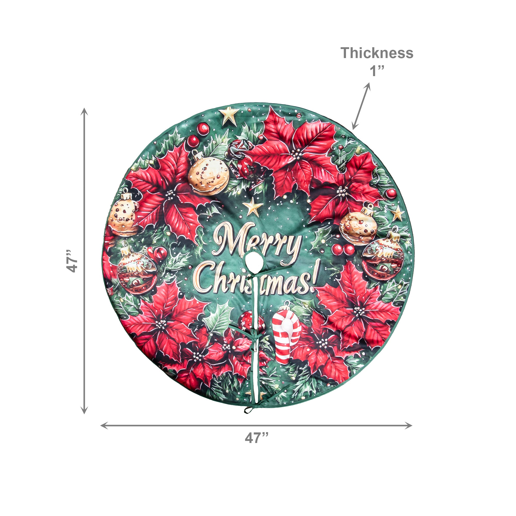 Polyester Tree Skirt Merry Christmas Poinsettia Wreath, Christmas, Wreath, Holiday Decor- Set of 2