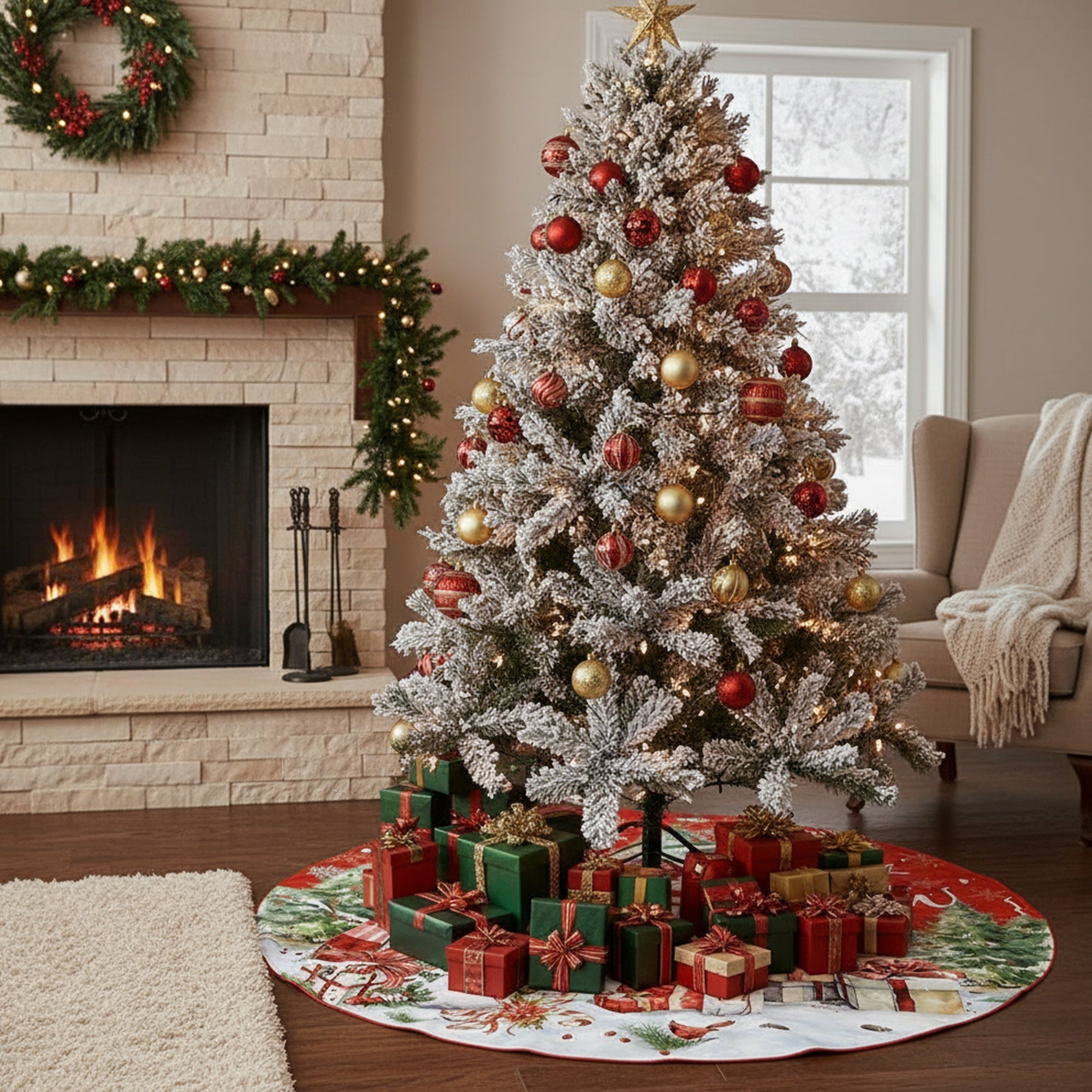 Polyester Tree Skirt Snowman and Gifts, Christmas, Holiday Decor- Set of 2