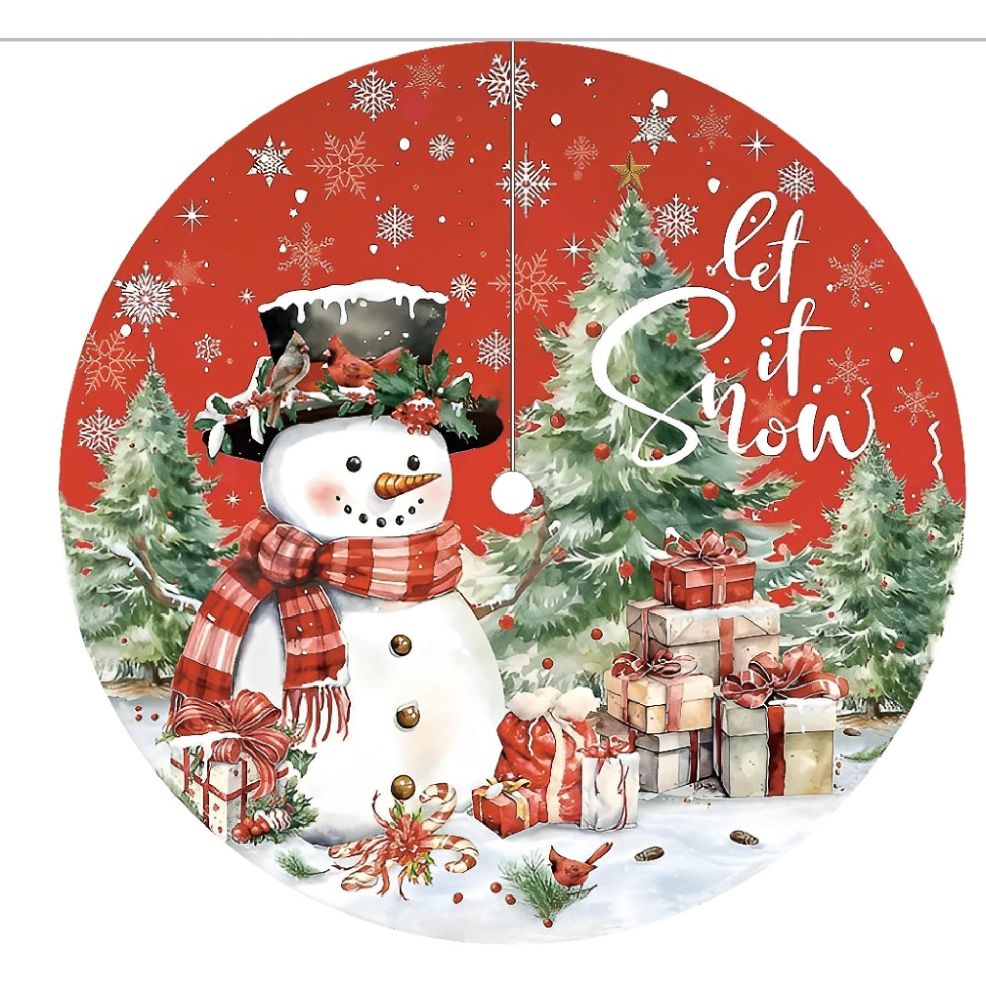 Polyester Tree Skirt Snowman and Gifts, Christmas, Holiday Decor- Set of 2