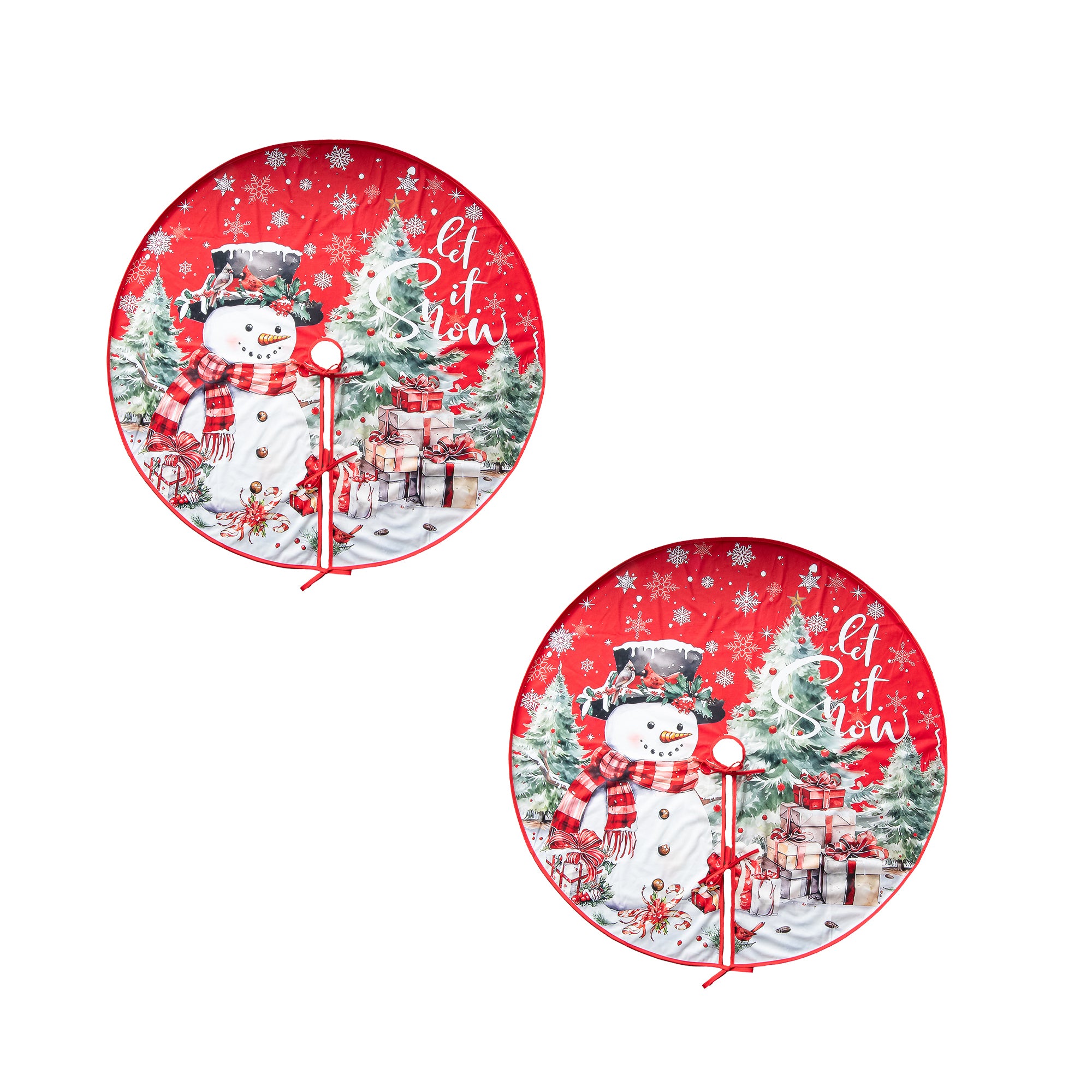 Polyester Tree Skirt Snowman and Gifts, Christmas, Holiday Decor- Set of 2