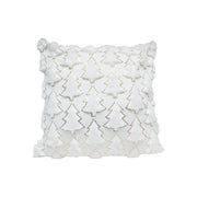 Polyester Fleece Embroidered Cushion White Trees, Throw Pillow, Holiday Decor- Set of 2