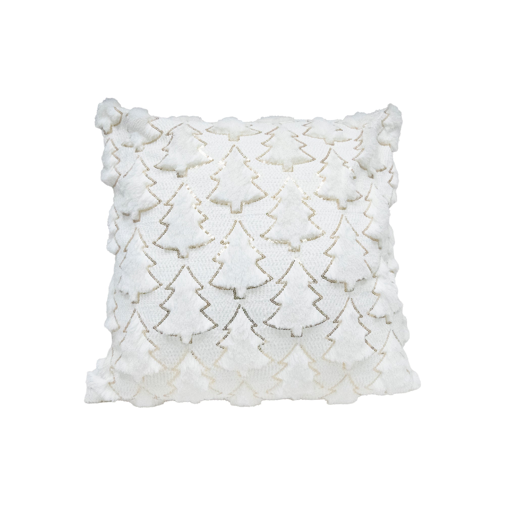 Polyester Fleece Embroidered Cushion White Trees, Throw Pillow, Holiday Decor- Set of 2