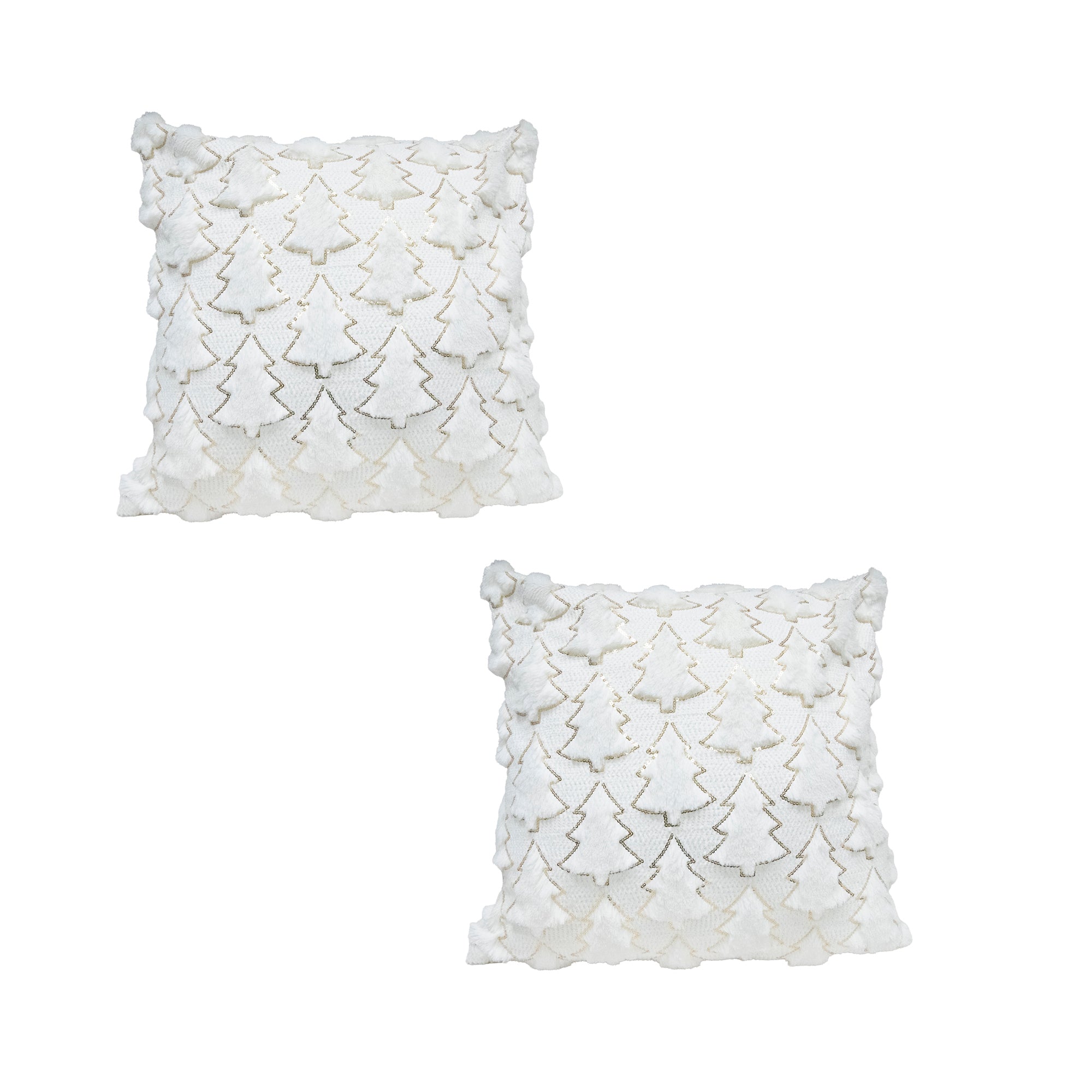 Polyester Fleece Embroidered Cushion White Trees, Throw Pillow, Holiday Decor- Set of 2