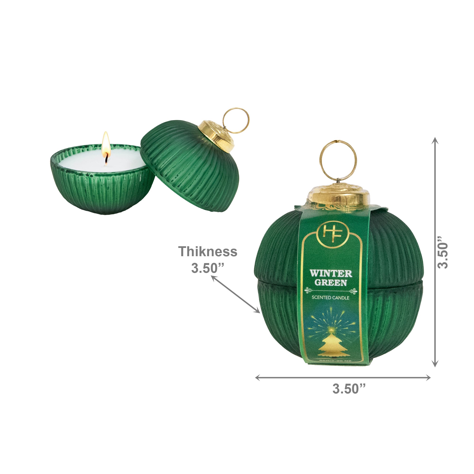 2.3oz Scented Candle in Ribbed Glass Ornament Jar Winter Green, Winter, Scented Candle, Holiday Decor- Set of 2