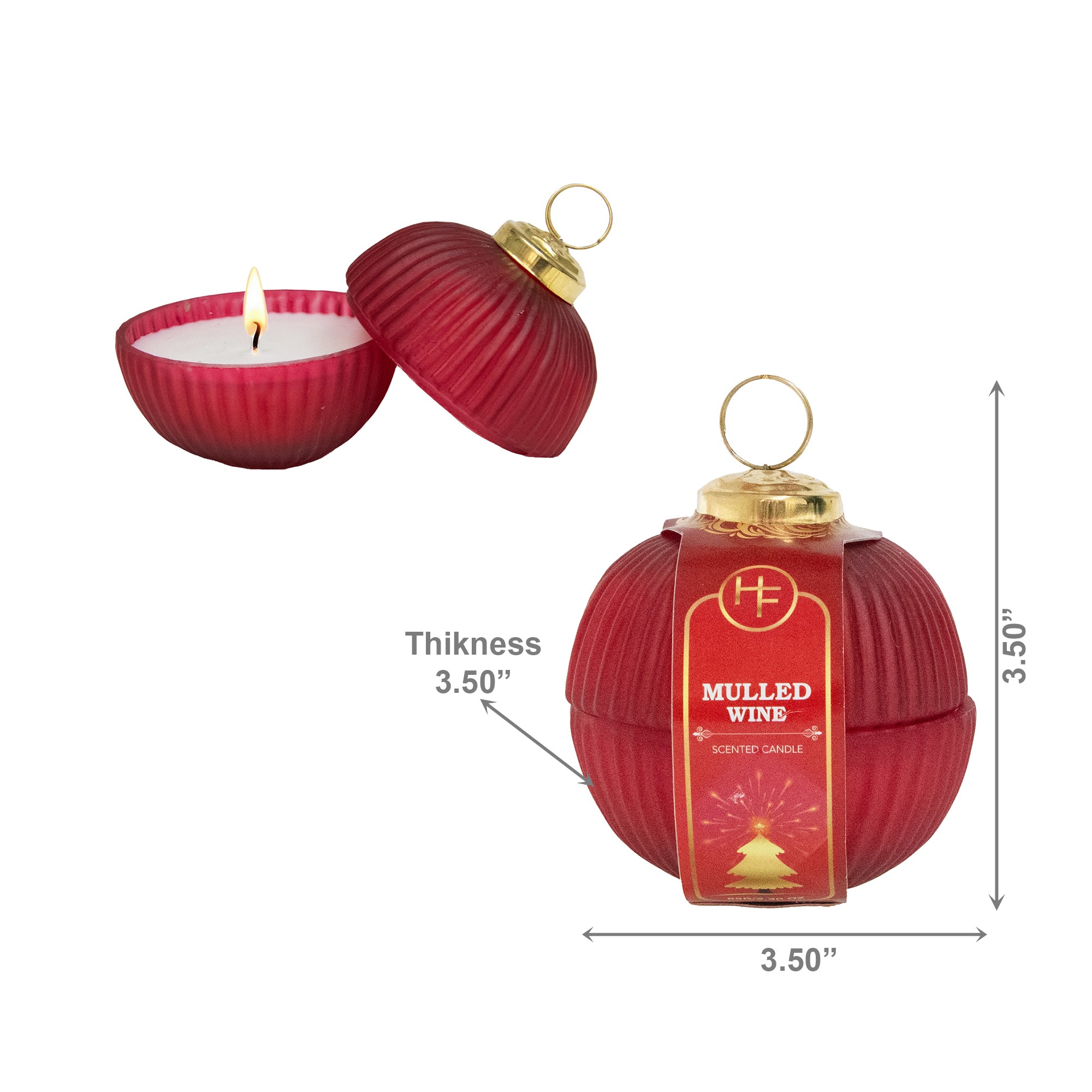 2.3oz Scented Candle in Ribbed Glass Ornament Jar Mulled Wine, Scented Candle, Holiday Decor- Set of 2