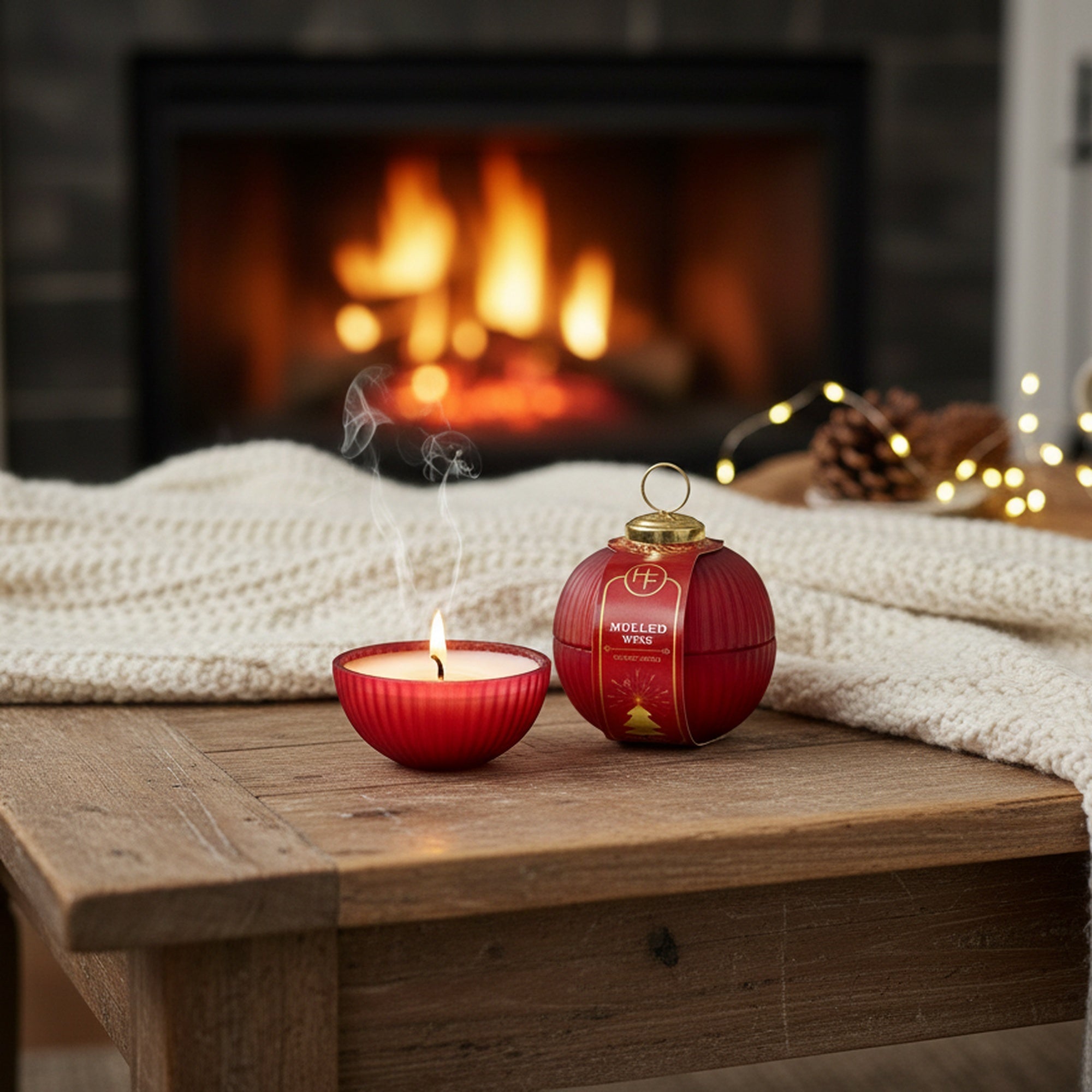 2.3oz Scented Candle in Ribbed Glass Ornament Jar Mulled Wine, Scented Candle, Holiday Decor- Set of 2