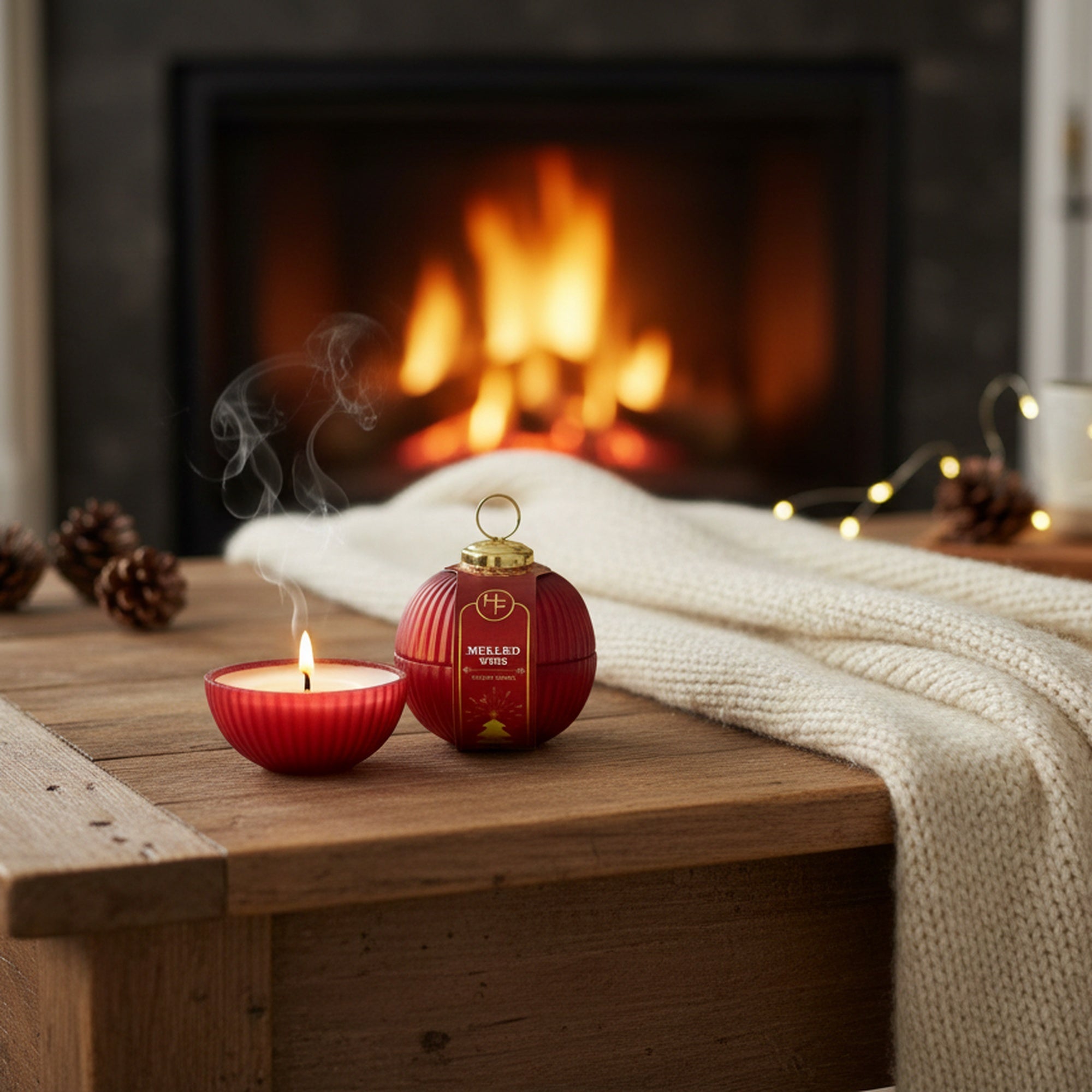 2.3oz Scented Candle in Ribbed Glass Ornament Jar Mulled Wine, Scented Candle, Holiday Decor- Set of 2