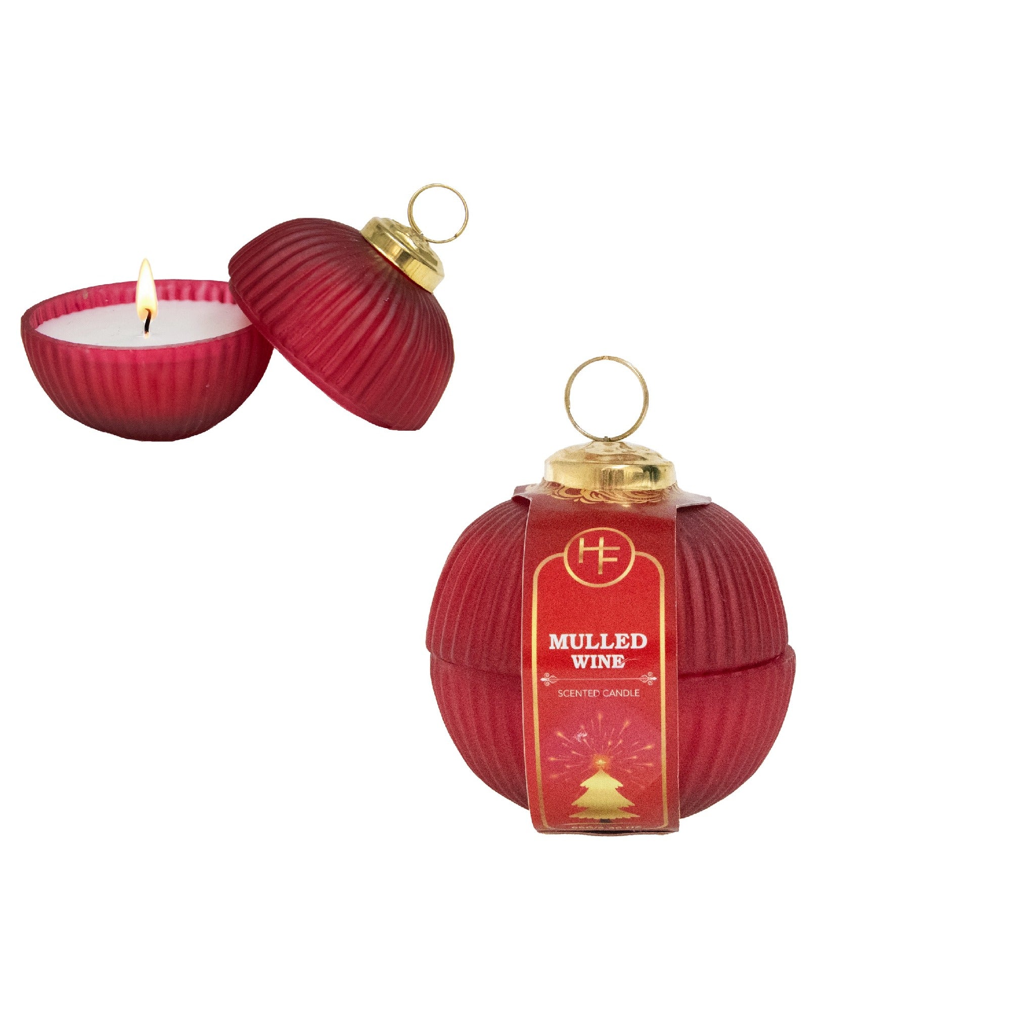 2.3oz Scented Candle in Ribbed Glass Ornament Jar Mulled Wine, Scented Candle, Holiday Decor- Set of 2