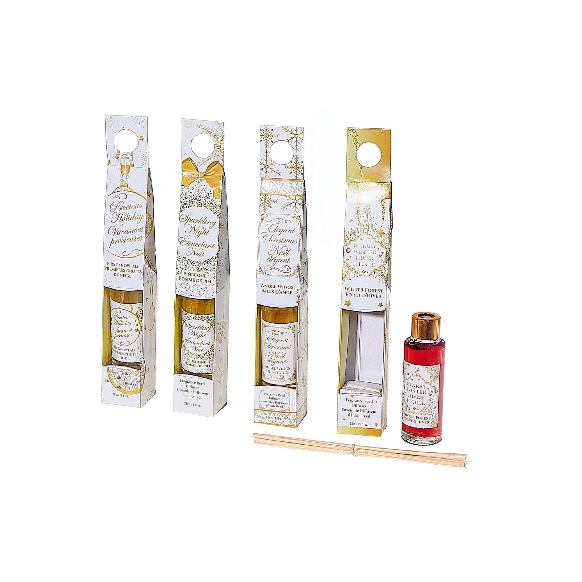 Christmas Gold Reed Diffuser 30 Ml Set Of 4, Holiday Fragrance, Festive Home Decor
