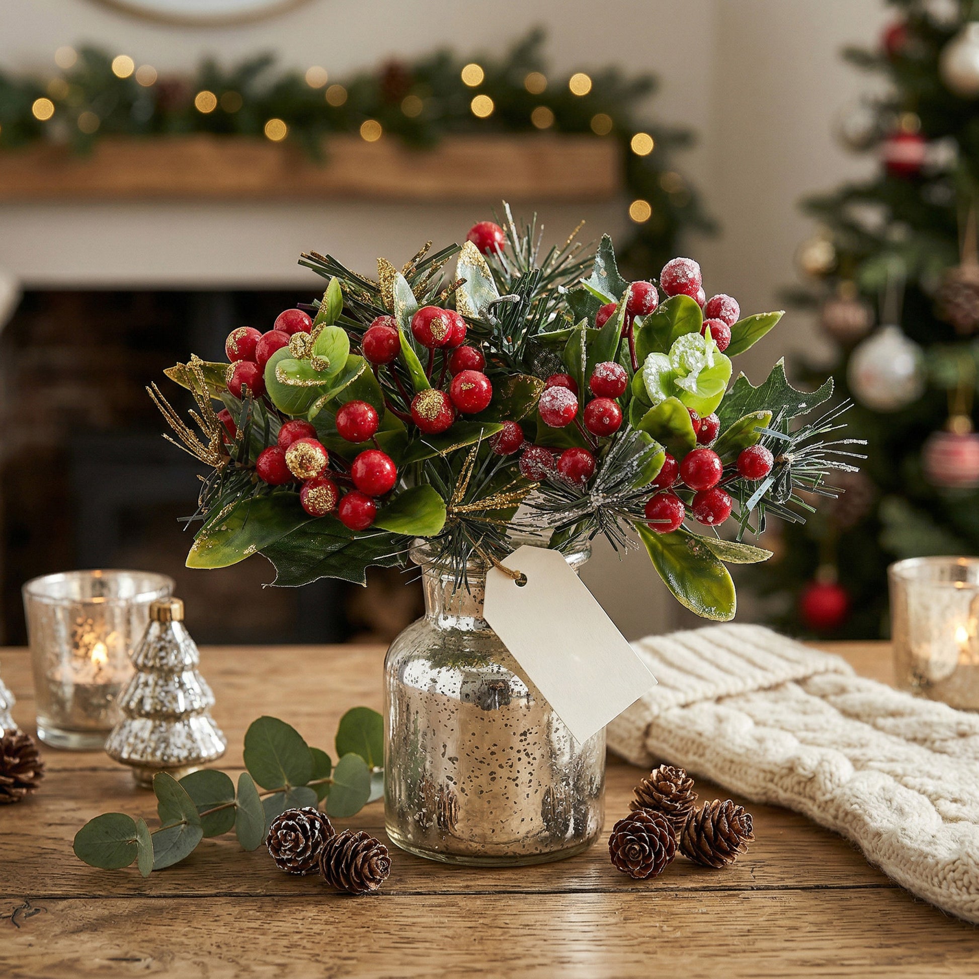 Glitter Frost Covered Berries Pick, Holiday Decor- Set of 6